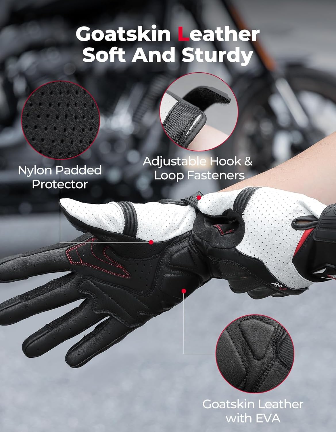 KEMIMOTO Sheepskin Leather Motorcycle Gloves for Men, Protective Motorcycle Gloves for Motocross Motorbike Dirt Bike Bicycle Racing ATV UTV