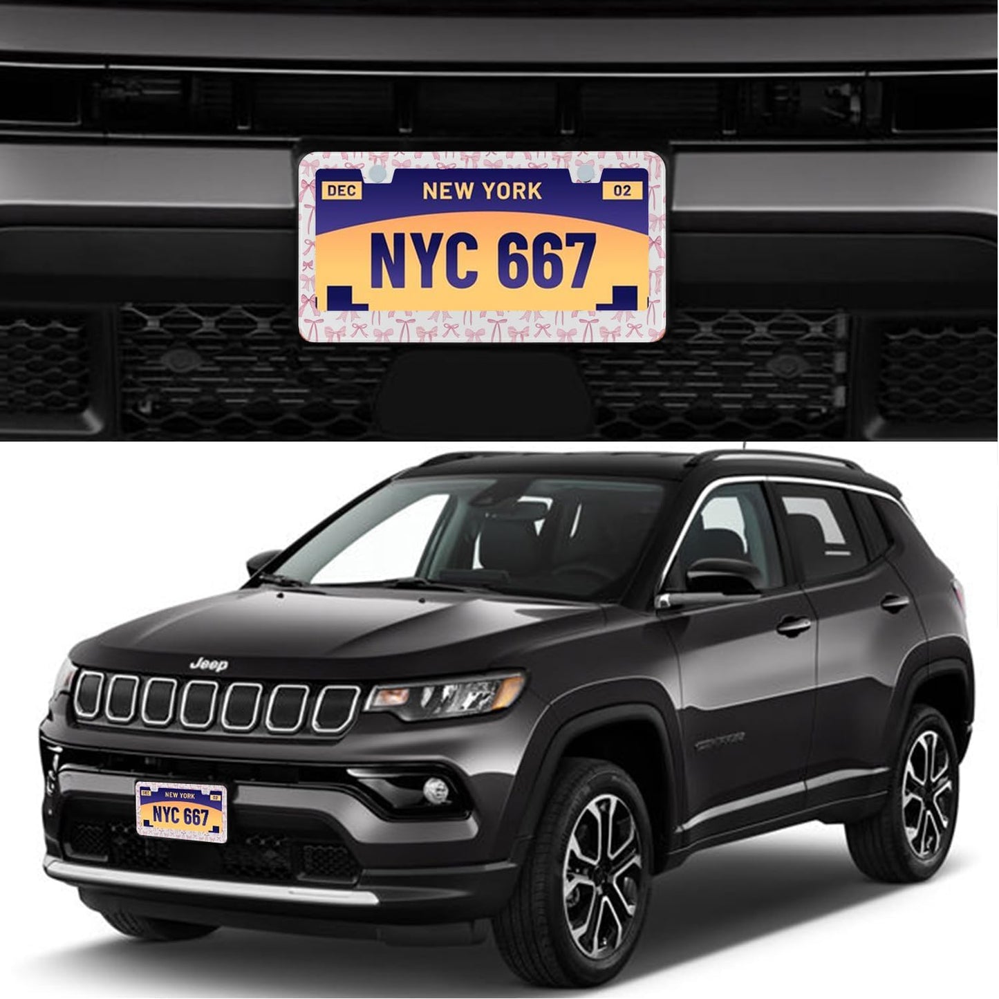 License Plate Frame for Pink Bow Stainless Steel License Plate Frames Holder Covers Rust-Proof Auto Parts Decoration with Screws License Plate Holder for Car Accessories 12x6 Inch