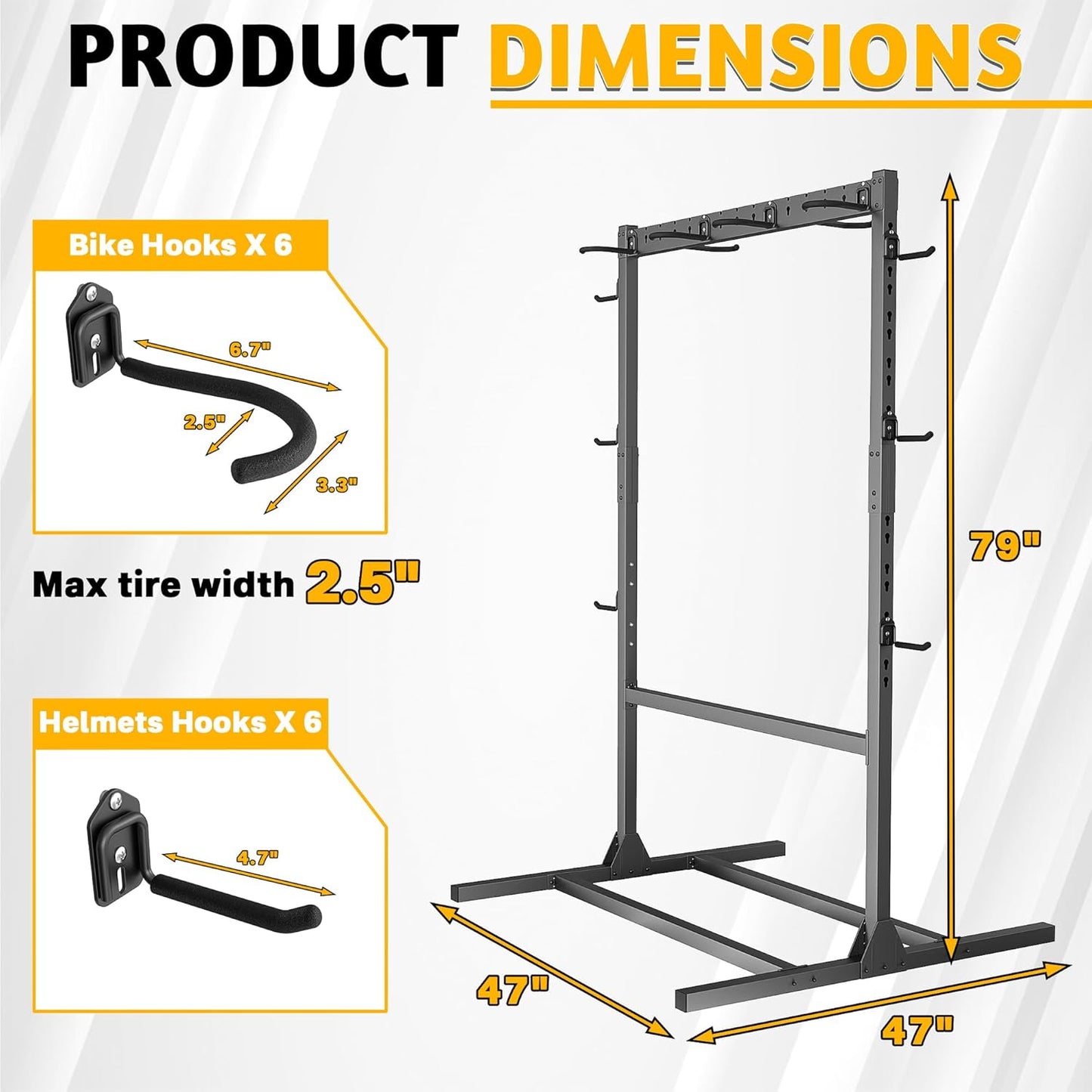 Ultrawall Freestanding Bike Stand, Vertical Bike Storage Stand Rack for Garage, Indoor Bicycle Organizer with Adjustable Hooks, Holds Up to 6 Bikes & 6 Helmets