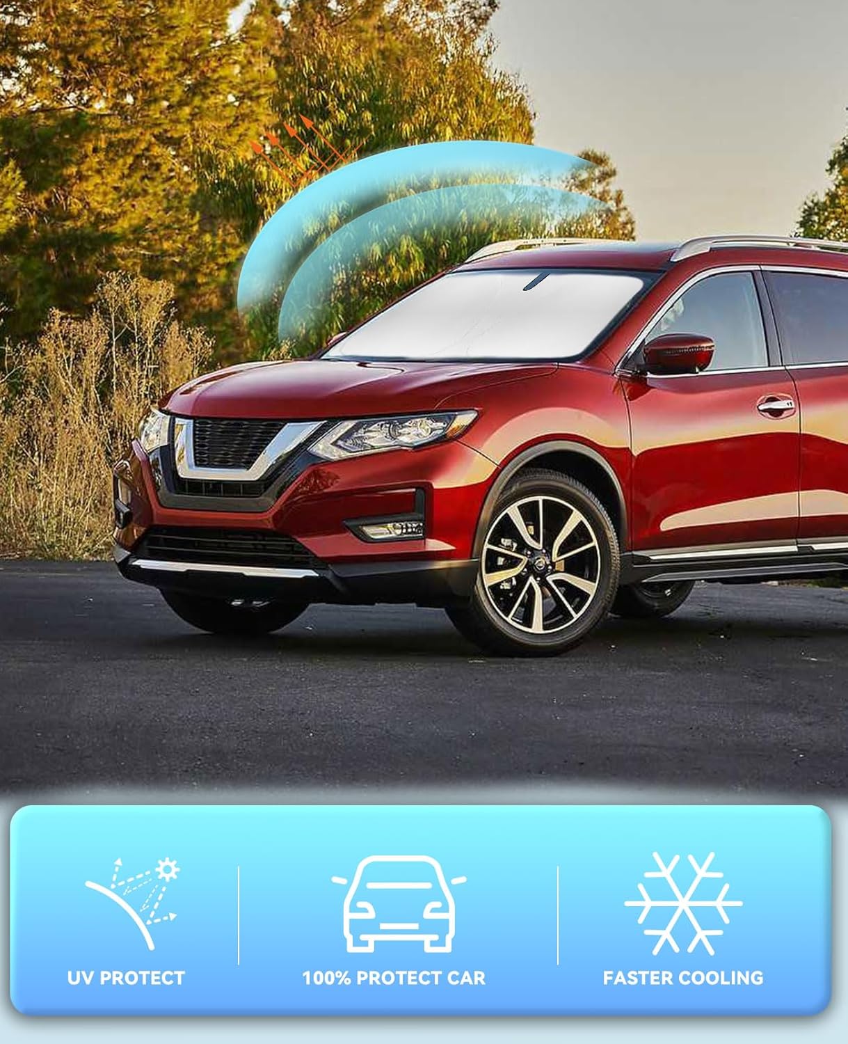 Sun Shade for Rogue 3rd Gen Windshield Sunshades for 2021 2022 2023 2024 2025 Nissan Rogue 3rd Gen.Accessories(Not for Rogue Sport) Windshield Cover Front Window Shields Sun Visor Blocks UV Rays