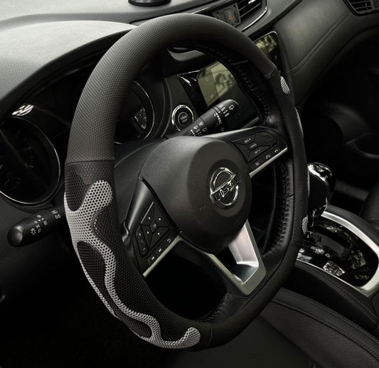 PINCTROT D Shaped Comfy Grip Steering Wheel Cover, Anti-Slip Design, Flat Bottom 14.5-15 Inch(Silicone Gray)