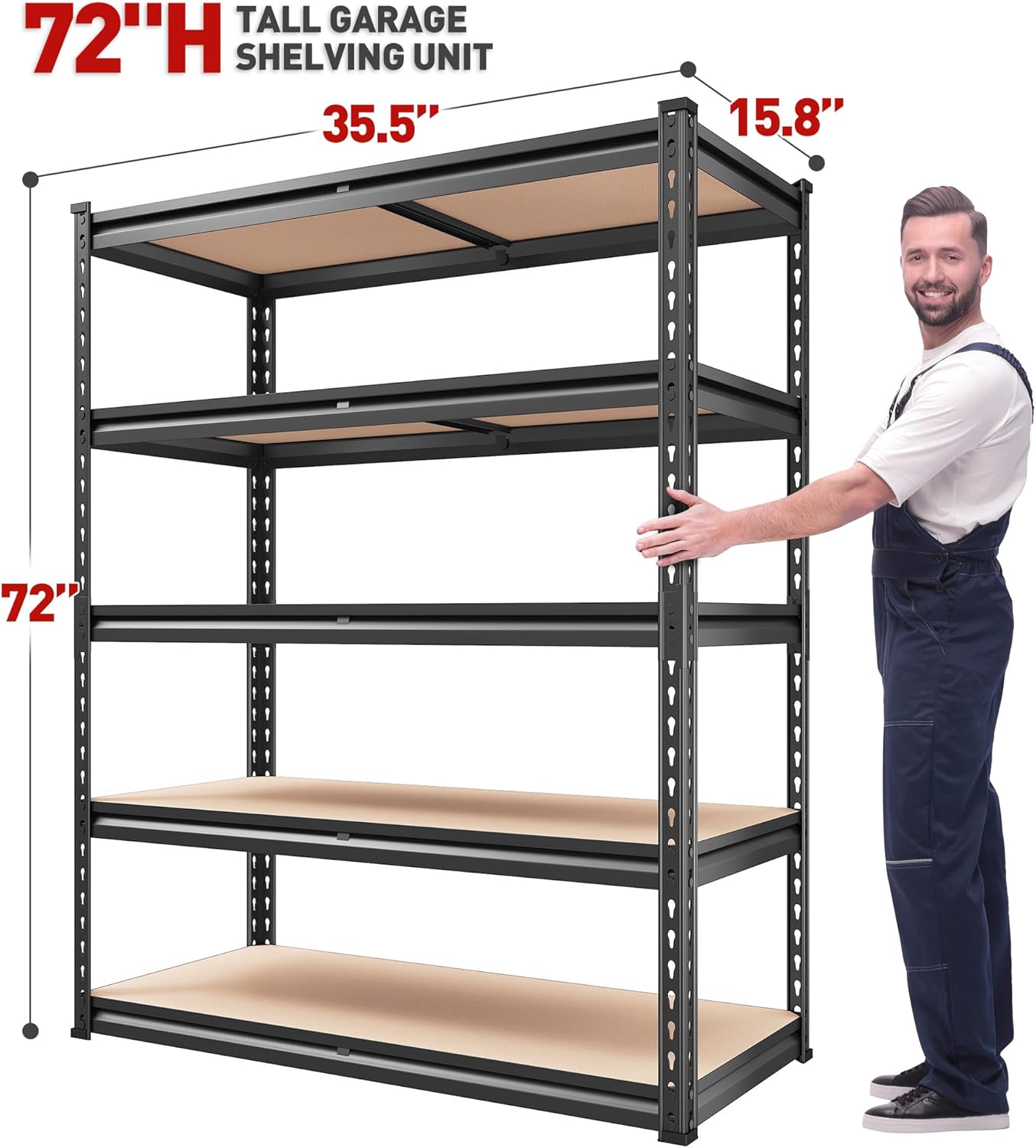 REIBII 2000LBS Garage Shelving Heavy Duty 72''H Storage Shelves 5 Tier Heavy Duty Shelving, Adjustable Metal Shelves for Basement Pantry 35.5" W x72 H x 15.8" D, 3 Pack