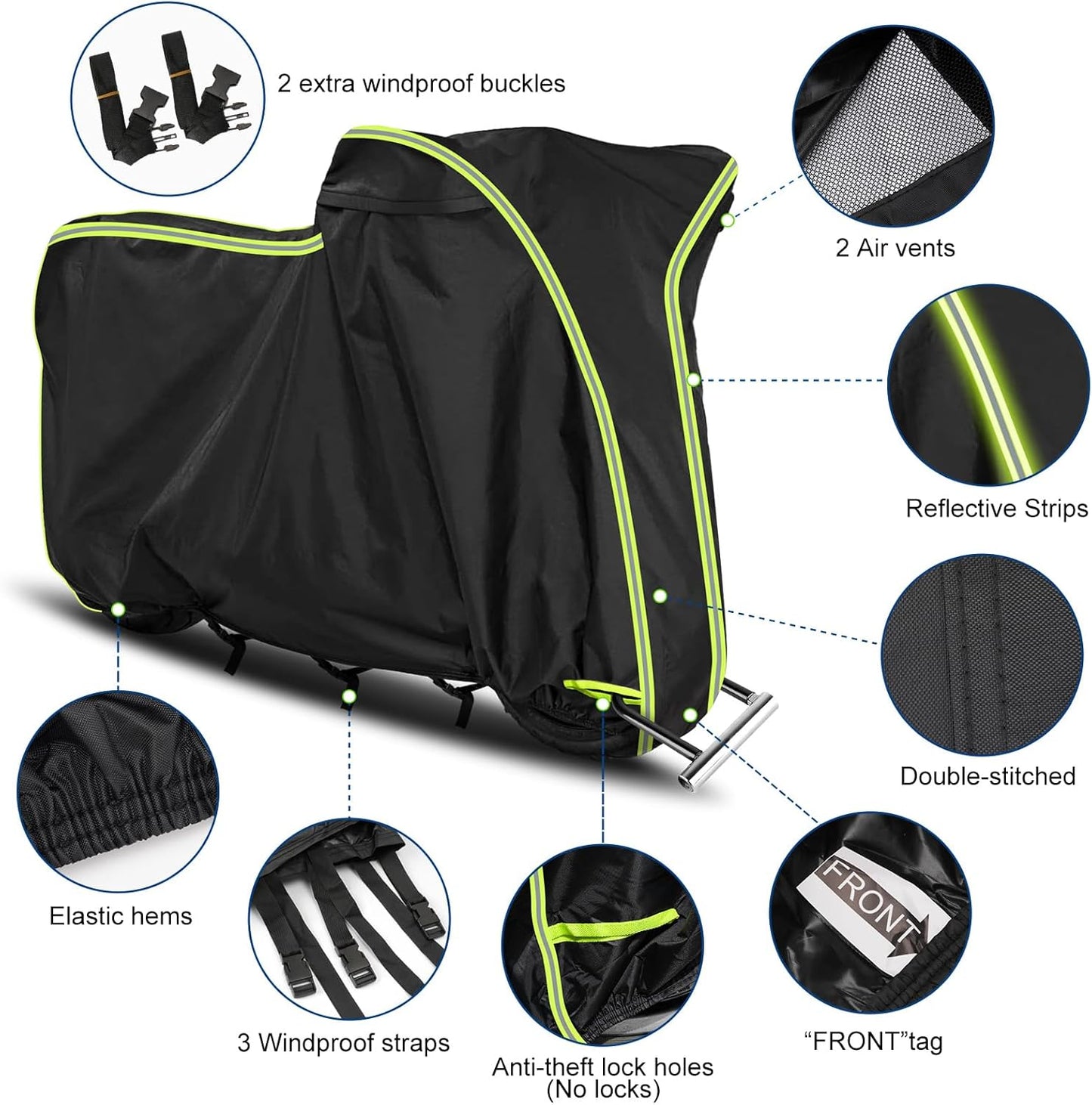 Waterproof Motorcycle Cover for Honda Grom MSX125/Navi/Monkey/2022 Benelli 135/2023 Grom, All Weather Outdoor Black Protective Cover with Reflective Strips,Vent Holes and Lock Holes