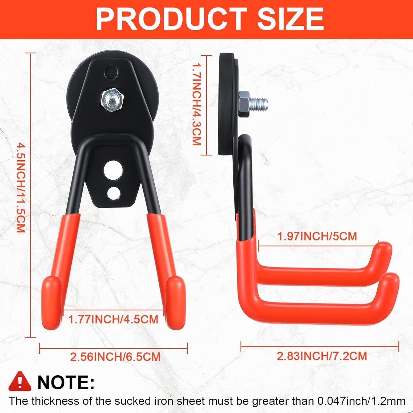 Landhoow Large Magnetic Hooks Heavy Duty Garage Magnet Hooks Strong Storage Utility Magnetic Hangers with Anti Slip Rubber Coating for Indoor and Outdoor Hanging(Orange,6 Pcs)