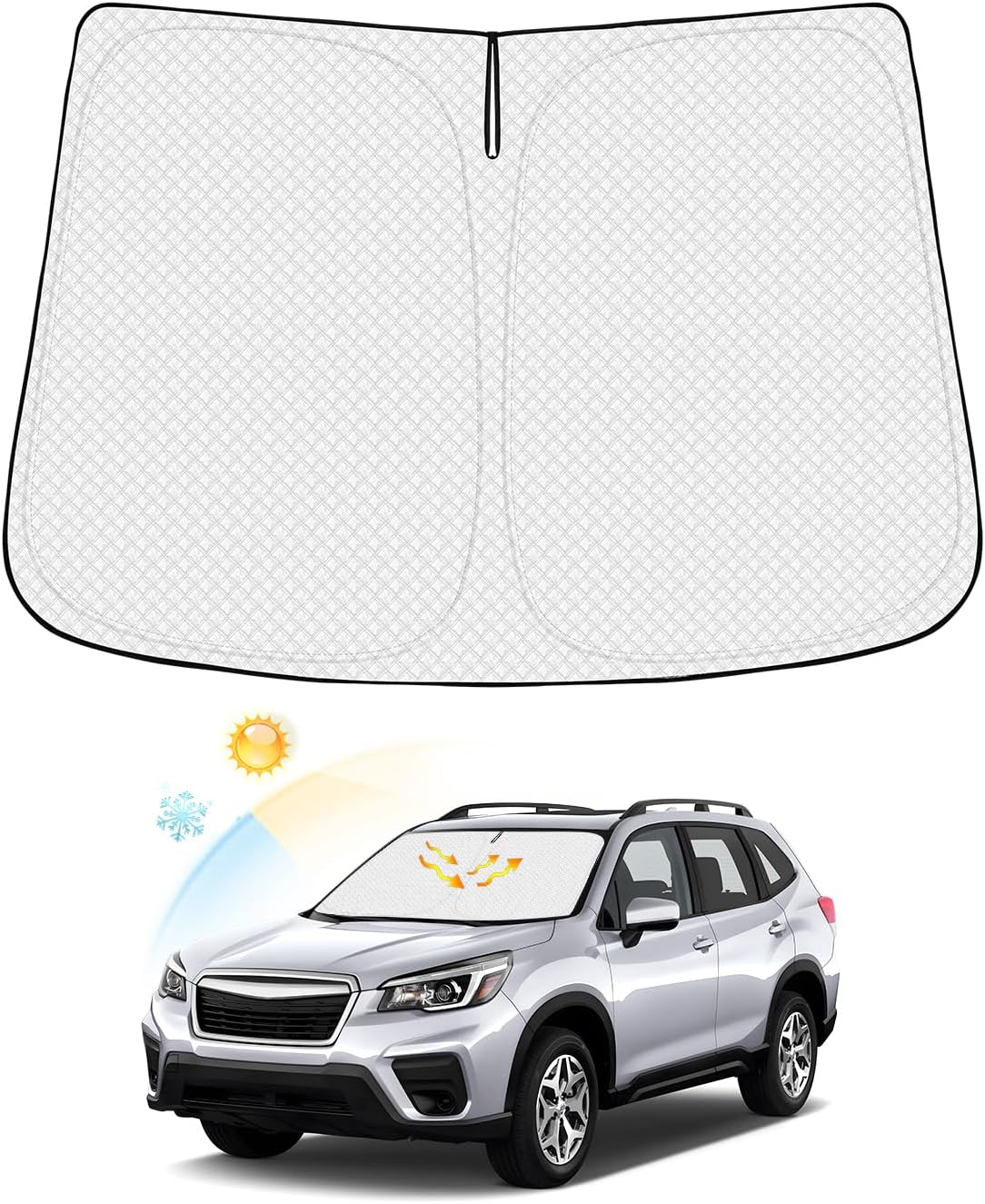 Windshield Sun Shade for Subaru Forester 2019-2024 Accessories Thicken 6-Layer Foldable Front Window Sunshade Sun Visor Protector Block UV Rays Keep Vehicle Cool