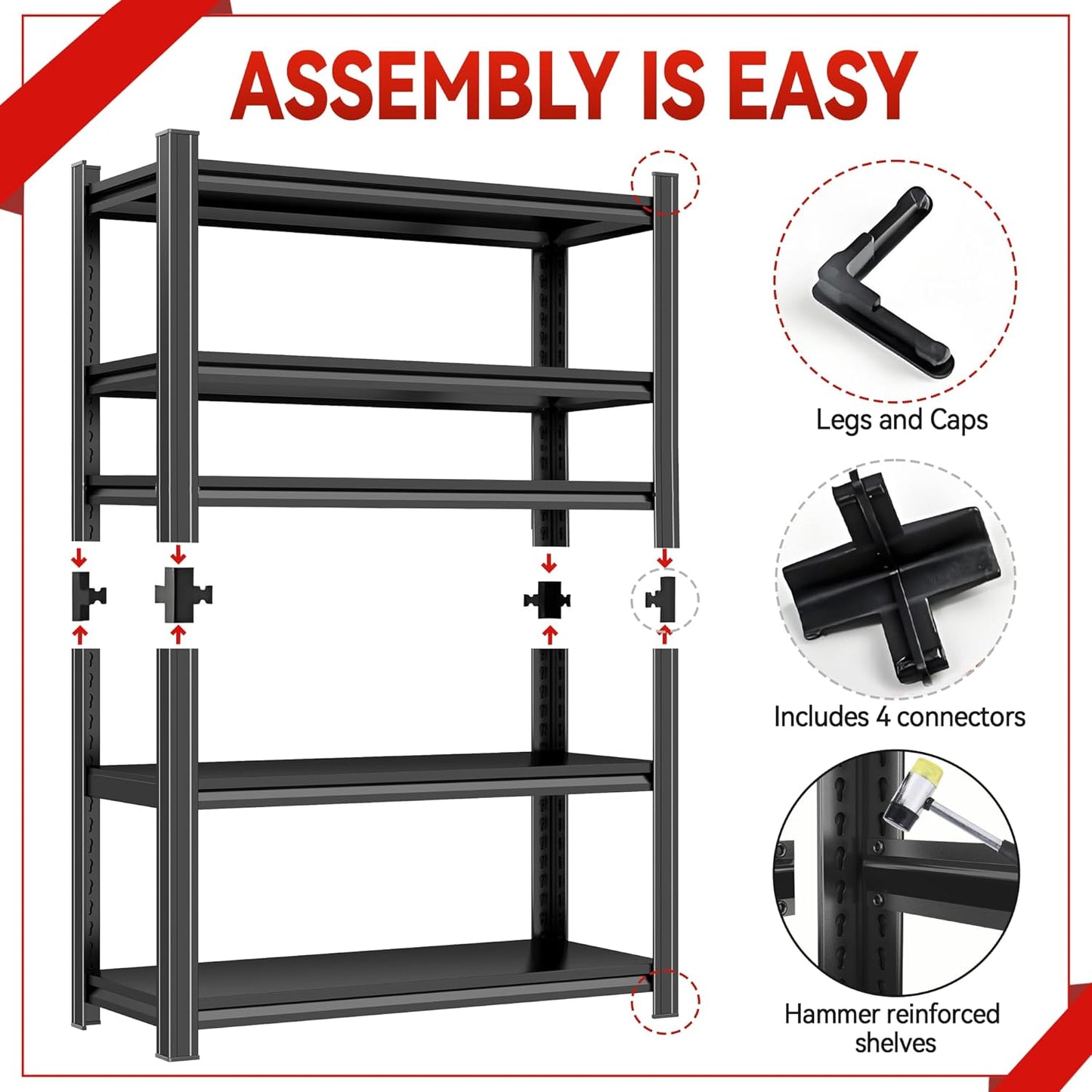 Metal Garage Shelving Unit, Heavy Duty 5-Tier Adjustable Storage Rack, Steel Shelving,2000 lbs Capacity, Industrial Shelves for Heavy Tools and Equipment (5-Tier 63" H x 36" W x 16" D)