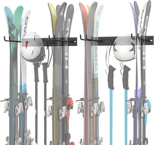 WALMANN Garage Ski Rack, Indoor Ski Hangers for Garage Ski Storage Wall Mounted Ski Holder Holds Up to 8 Pairs of Skis