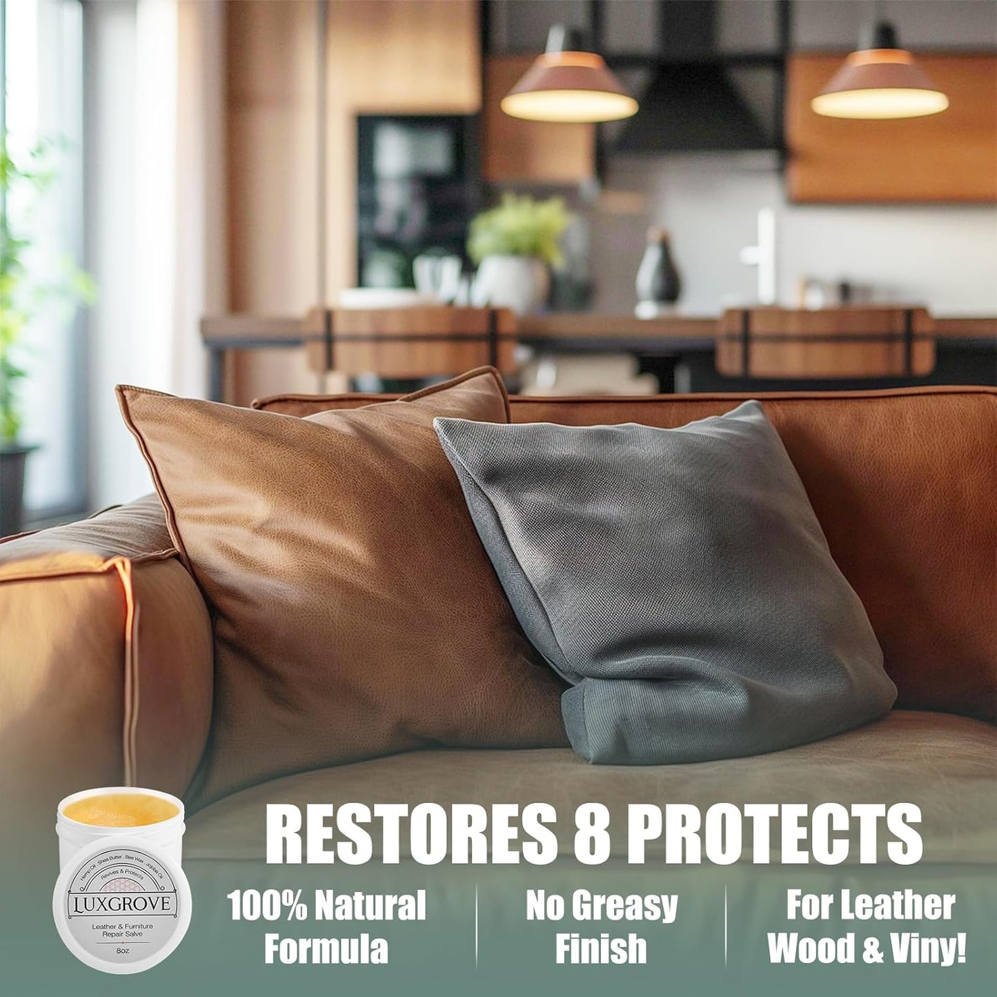 LUXGROVE® Leather & Furniture Repair Salve- Polisher, Moisturizer, and Restorer for Couches and Furniture - Conditioner for Leather Cleaner, Wood, and Vinyl - Repair Salve for Car Seats - 8oz