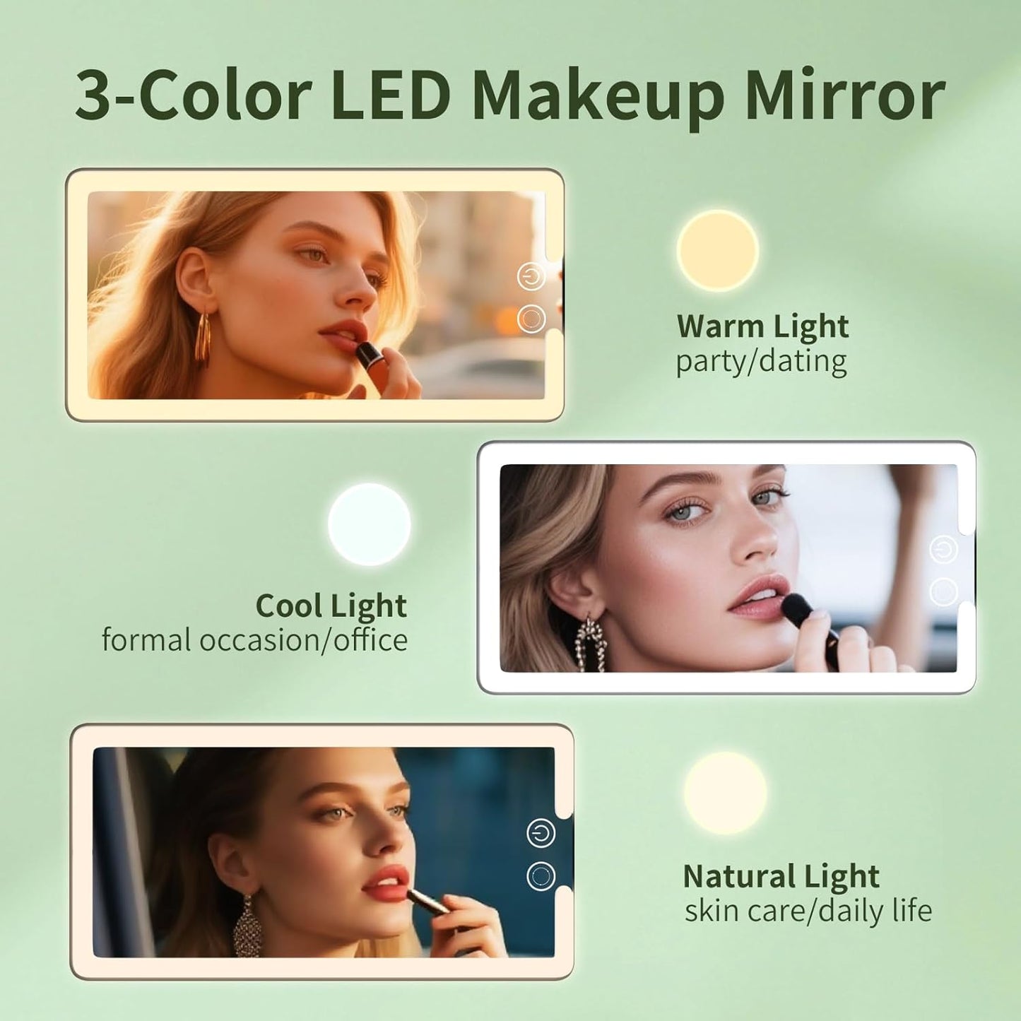 2 Pcs Car Sun Visor Vanity Mirror,Dimmable Rear View Visor Makeup Mirror with 3 Light Modes,Black