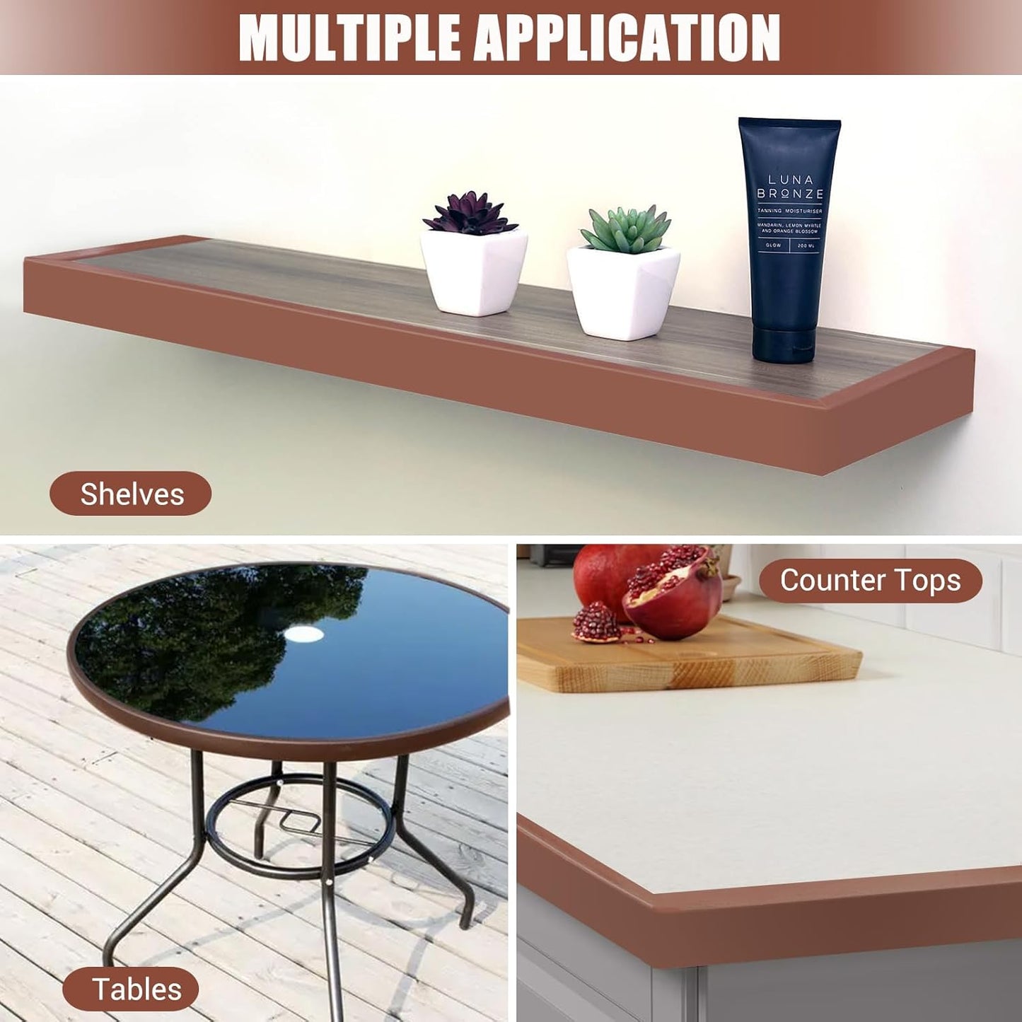 Rubber Edge Trim, Flexible Self Adhesive U Shaped Edge Banding, 1"(25.4mm) U Channel Furniture(Cabinet, Drawer, Desk, Table, Counter Top) Edge Protector, Edge Guards for Woods, 20Ft, Brown