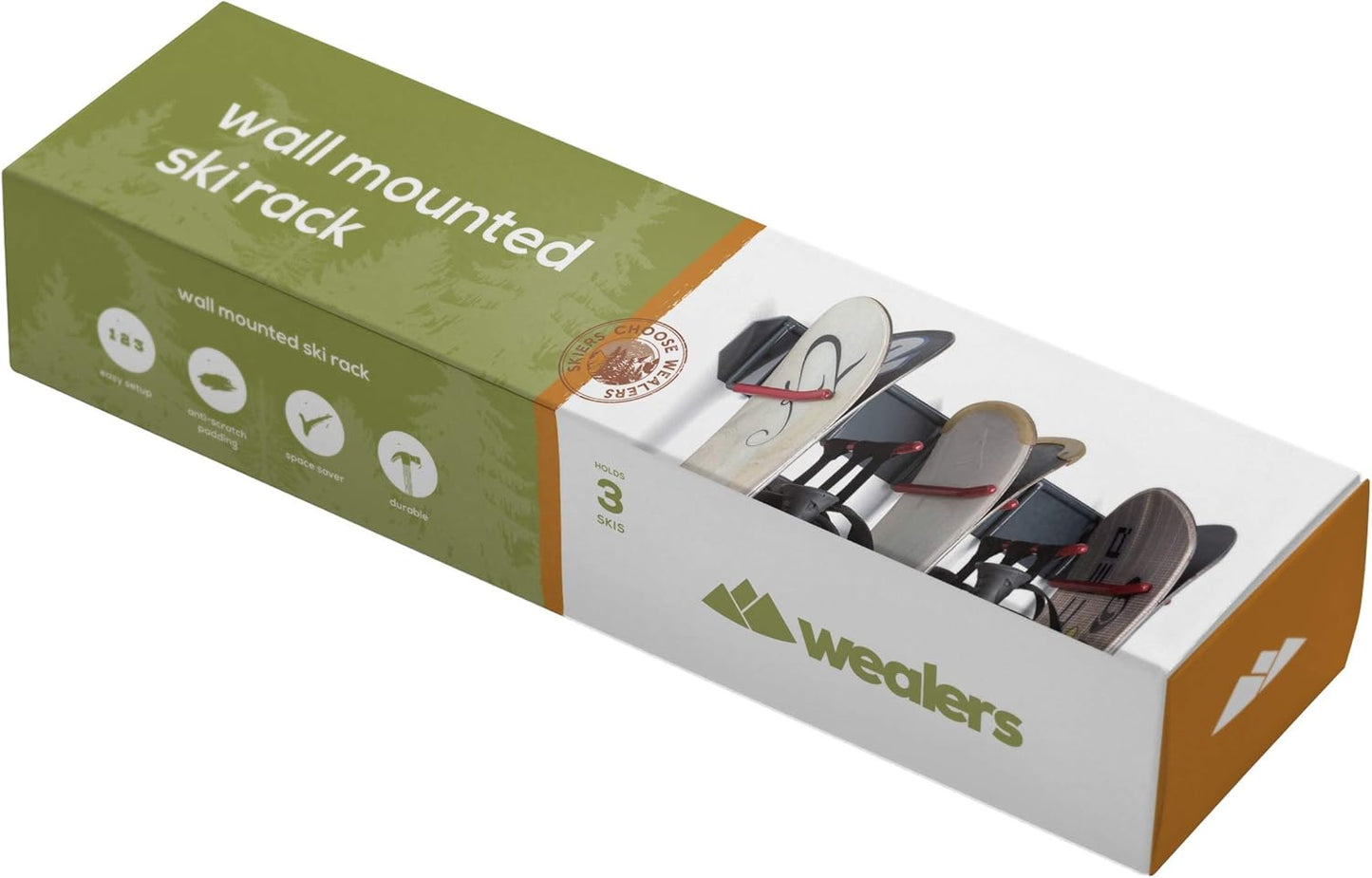 Wall Mounted Horizontal Rack for Storage of Skis and Poles-Heavy Duty Weatherproof Nonslip Garage Wall Organizer for Carrying Snowboard, Hockey Sticks, Skates, Helmets (Large, 2 Ski Sets)