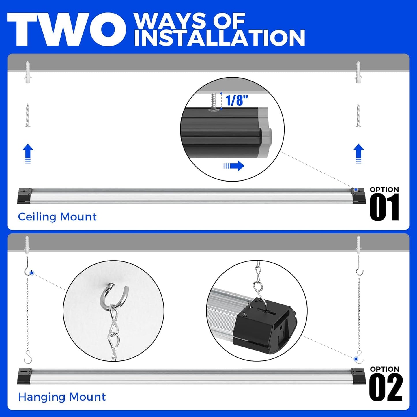 Barrina BS84 LED Shop Light for Garage, 10000LM, 84W, 4FT, 6500K Linkable Light Fixture for Workshop, Basement, Hanging or Flush Mount, Heat Dissipation with Pull Chain Switch, ETL,1 Pack