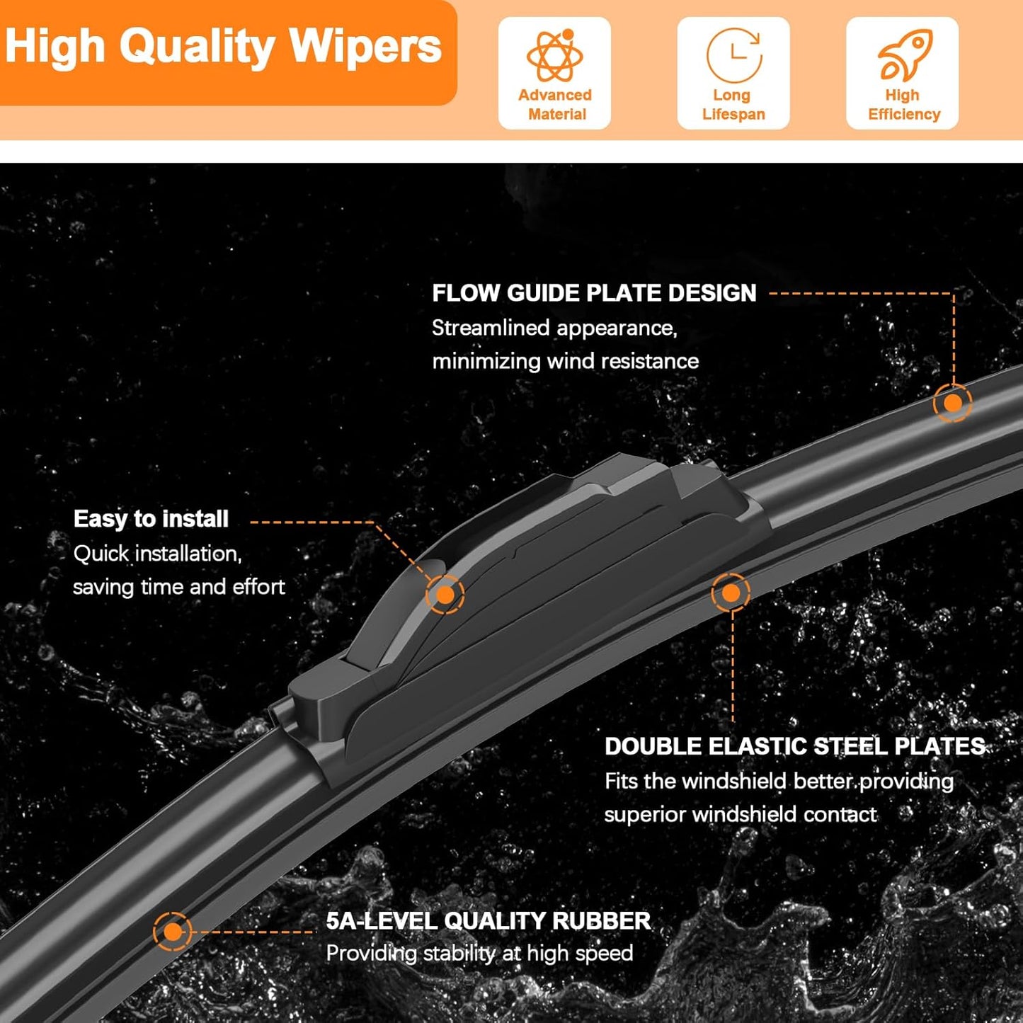 HULADAED® 26''+16''+11'' Windshield Wipers Replacement for Hyundai Kona 2023-2018 Hyundai Accent Kia Rio 2019-2012 Silicone Front Rear Wiper blades for MY Car-All Weather & Quiet(3 PACK)