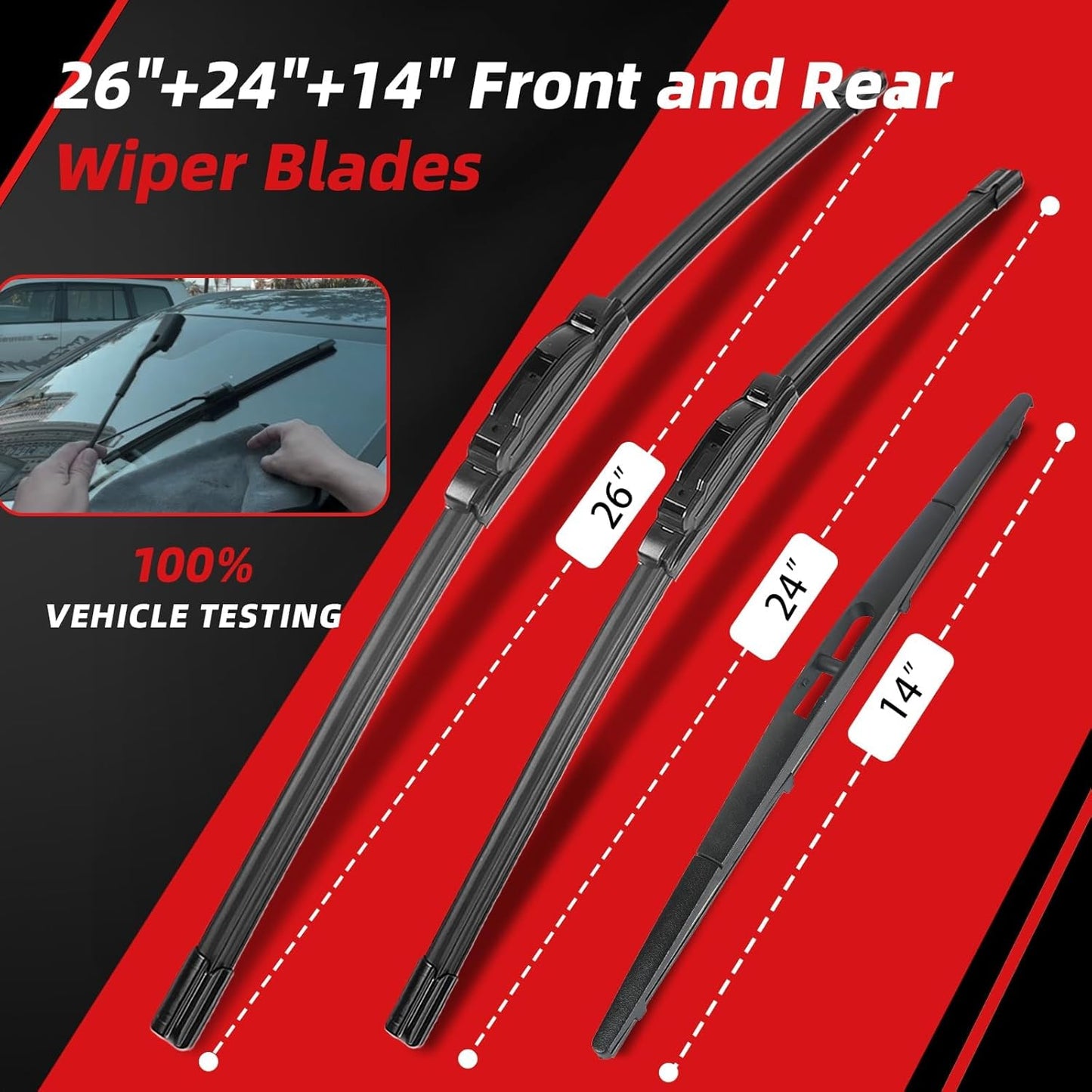 OTUAYAUTO Windshield Wiper Blades - Replacement for Honda Pilot 2016-2022, Front and Rear Wiper Blades, U Hook - 26"+24"+14" (Pack of 3)