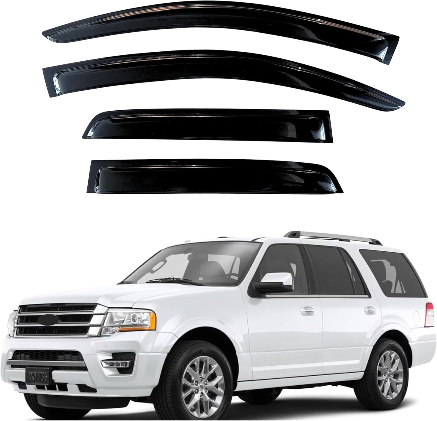 KPY Window Visor Compatible with Ford Expedition 1997-2017 & Lincoln Navigator 1998-2017 & Ford Expedition XL 2007-2017, 4PC Rain Guard Side Window Vent Deflectors Tape-On Style