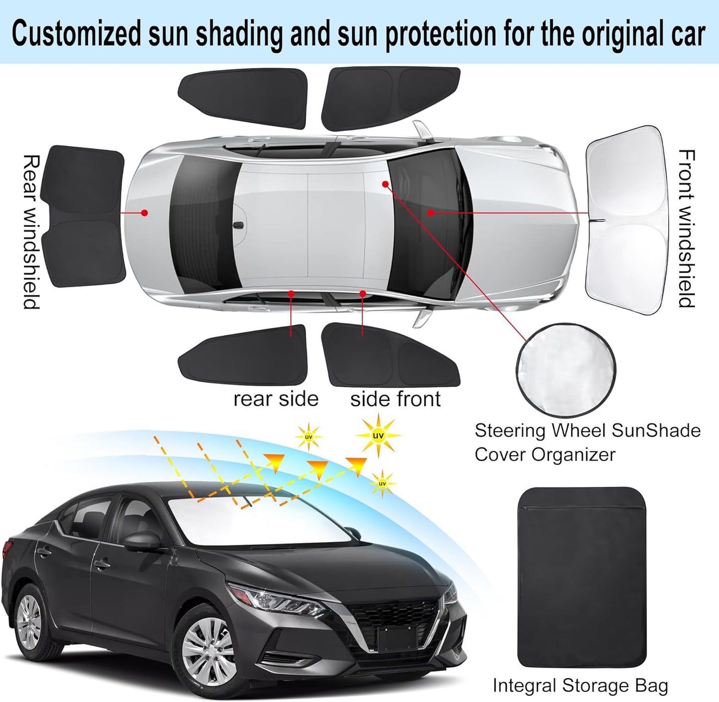 TINGLU Window Shades for Nissan Sentra 2020-2024 2025 Accessories Car Side Full Windows Rear Triangular Windshield Sun Shade Sun UV Rays & Privacy Protection for Camping,Napping,and Relaxing 6PCS