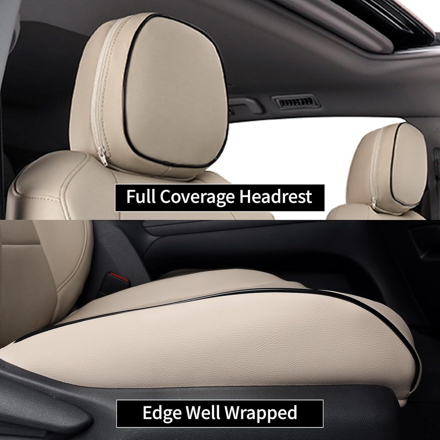 EKR Sienna Seat Covers for 2021-2025 Toyota Sienna Limited,Platinum,2nd Row Captain Chairs with Legrest 7 Seats,Automotive Seat Covers,Car Seat Cover Full Set,Leather (Beige)