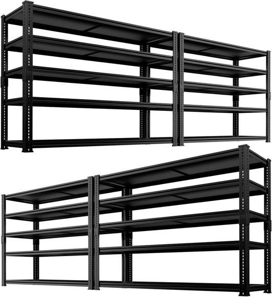 Storage Shelves Heavy Duty 4 PCS, 48"L x 18"W x 72"H Garage Storage Shelves Unit Loads 3700LBS, 5-tier Adjustable Metal Industrial Utility Shelf Rack for Kitchen, Laundry Room, Warehouse, Basement