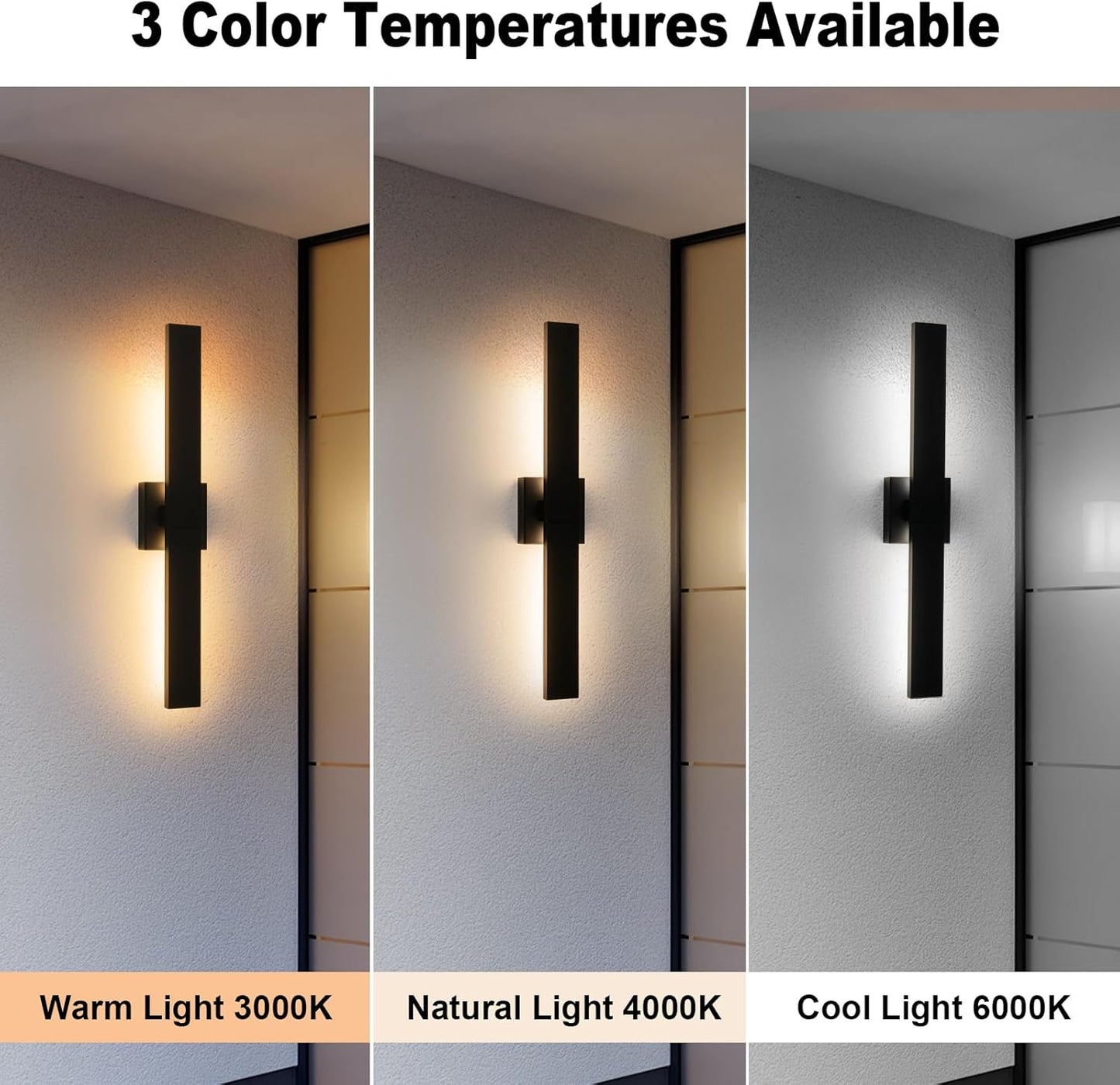 Modern Outdoor Wall Light 3CCT Dimmable LED Outdoor Sconce Lights with Remote Control(3000K 4000K 6000K), 27.2" Black Outside Light Fixtures for House Front Door Garage Porch & Patio