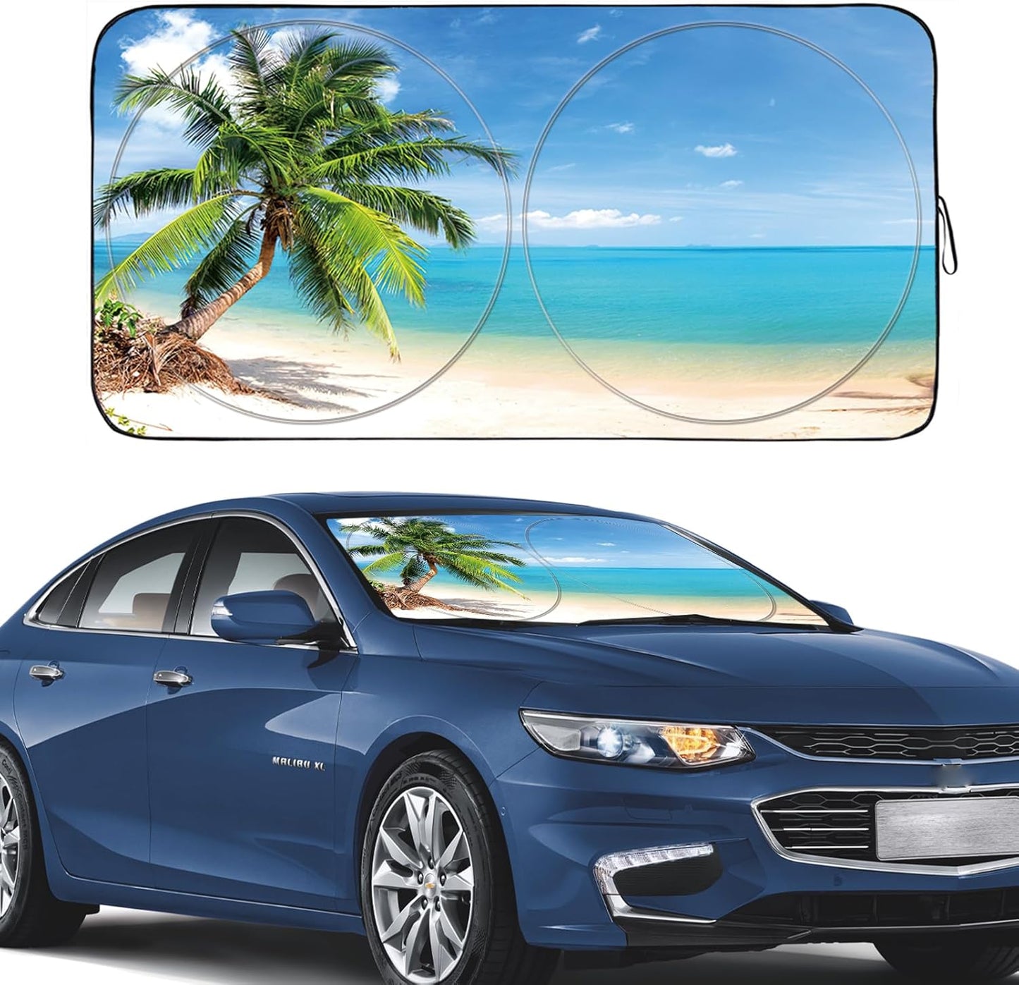 Gven Sunshade for Car Windshield with Tropical Palm Tree Design- UV Protection& Heat Blocking Sunshade for Cars Sedan SUV Truck| Keep Car Cool in Summer Beach Vacation Style (Palm Tree, L)