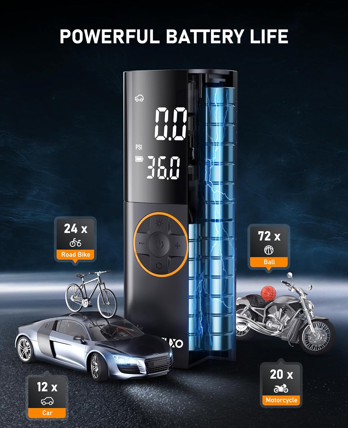 Tire Inflator Portable Air Compressor - 150PSI Fast Cordless Air Pump for Car Tires, Rechargeable Bike Tire Pump with Digital Pressure Gauge, LED Light for Cars, Bicycles, Balls and More