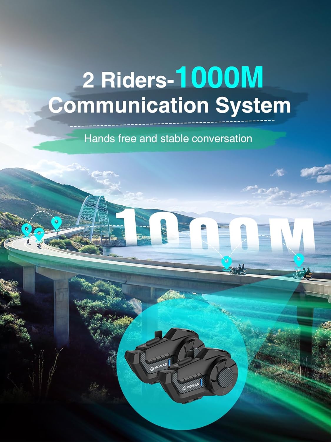 Motorcycle Intercom Headset, Moman H2 Pro【1 Pack Carbon】 Helmet Wireless Communication 5.1 System with DSP&CVC Noise Cancellation Music Share AI Assistant, Motorcycle-Intercom-Headset-Helmet-Motorbike