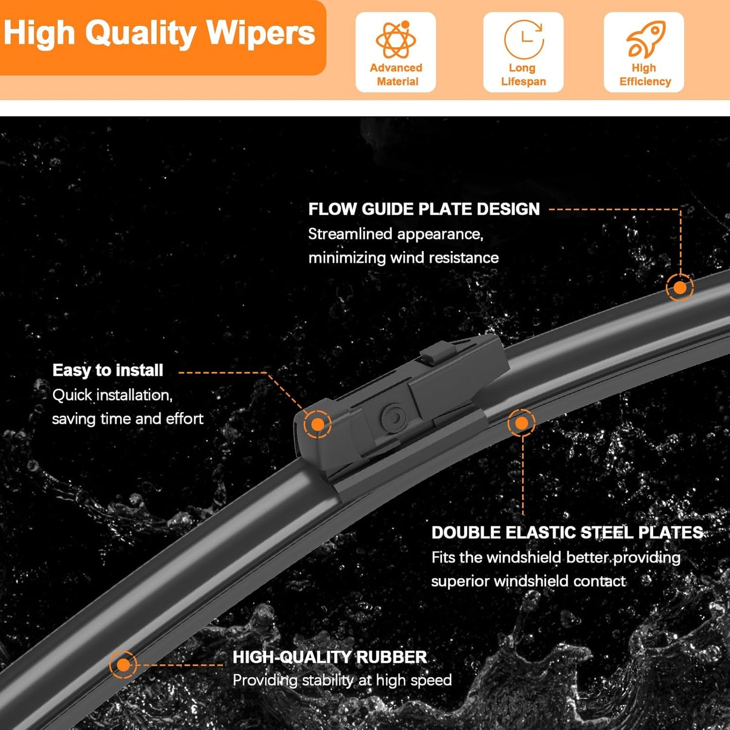 HULADAED® 26''+18''+16'' Windshield Wipers Replacement for Toyota Prius 2009 2008 2007 2006 2005 2004,Silicone Front Rear Wiper blades for MY Car-All Weather & Quiet(3 PACK)