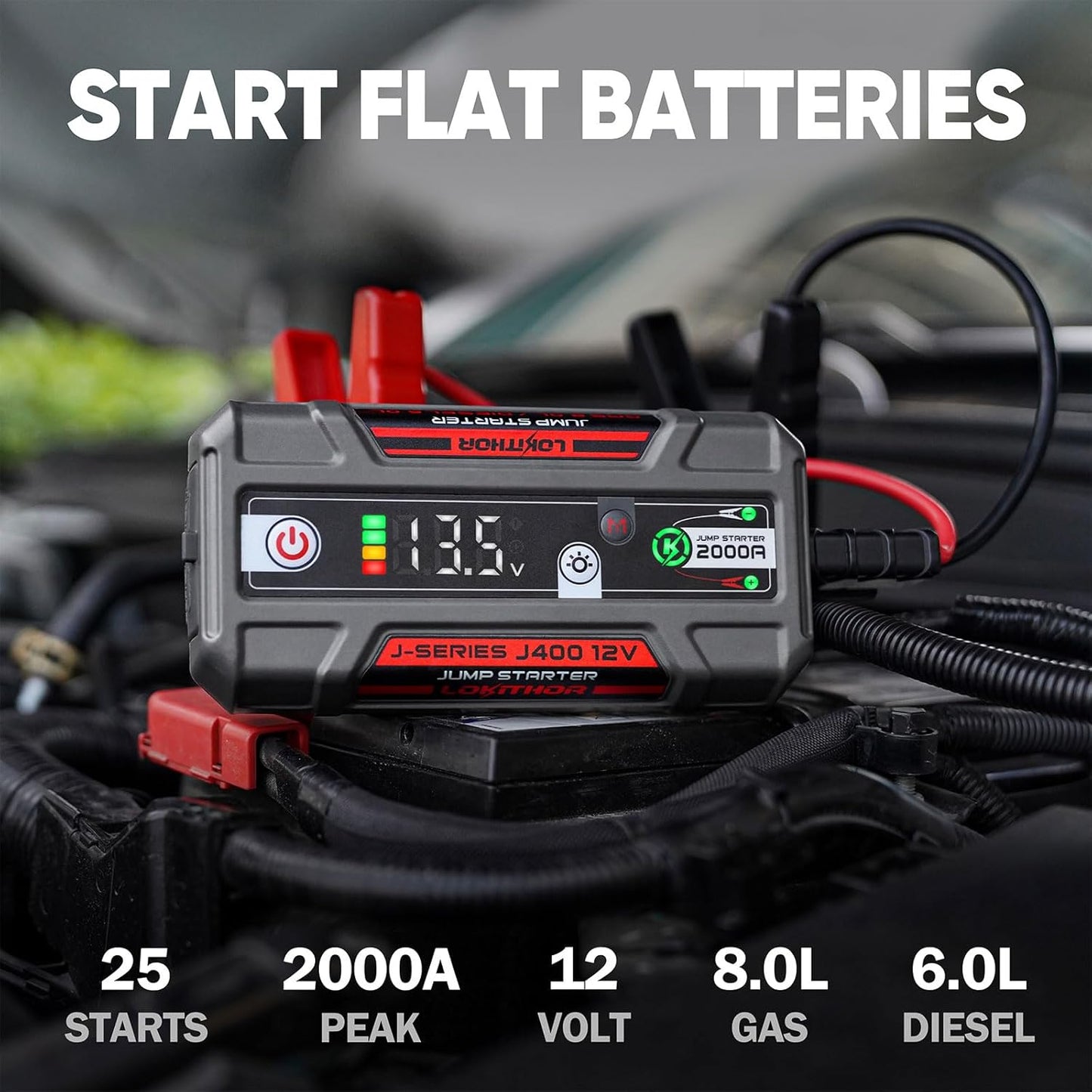 J400 Jump Starter with ConnectMax Tech, 2000A 12V Battery Jumper Starter Portable, Lithium Jump Box and Jump Pack for Up to 8.0-Liter Gas and 6.0-Liter Diesel Engines, Smart Digital Screen