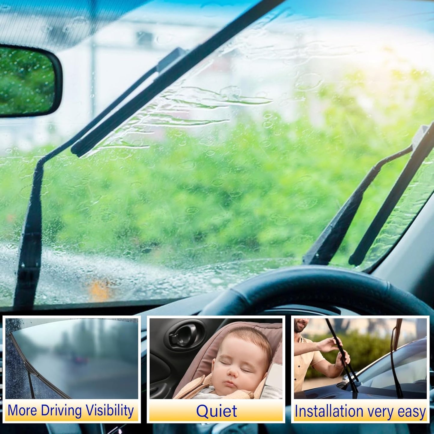 3 wipers Replacement for 2001-2005 Toyota Rav4/2001-2007 Toyota Highlander, Windshield Wiper Blades Original Equipment Replacement - 22"/19"/12" (Set of 3) U/J HOOK