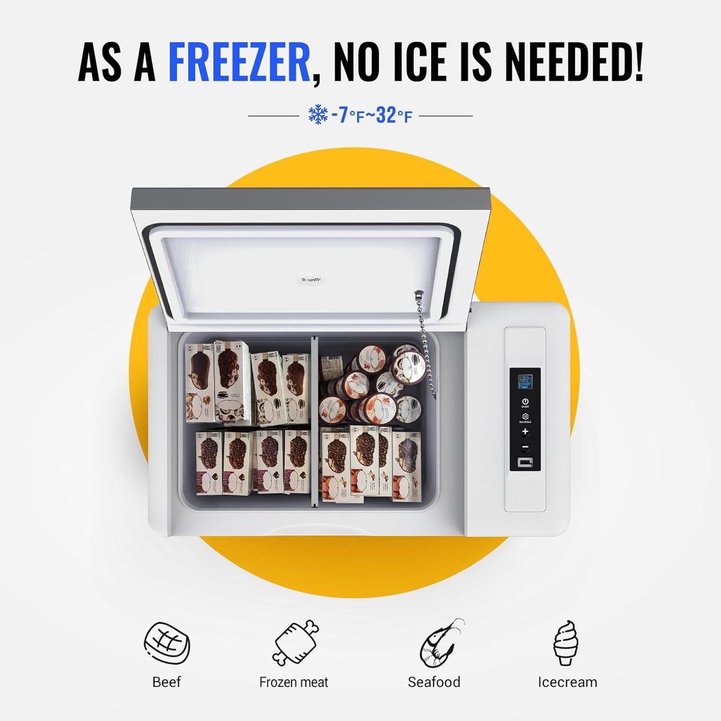 BougeRV 12 Volt Refrigerator With Cover 12V Car Fridge 30 Quart Portable Freezer Compressor Cooler Compressor Freezer, 12/24V DC 110~240V AC, -8℉~50℉ for Truck RV SUV