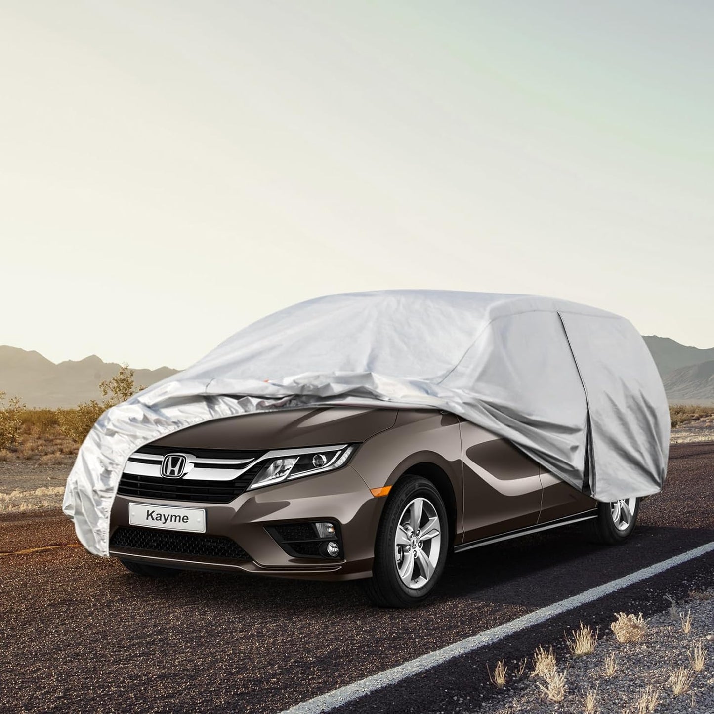 Kayme 6 Layers Car Cover Custom Fit for Honda Odyssey (1999-2025) Waterproof All Weather for Automobiles, Outdoor Full Cover Rain Sun UV Protection.Silver