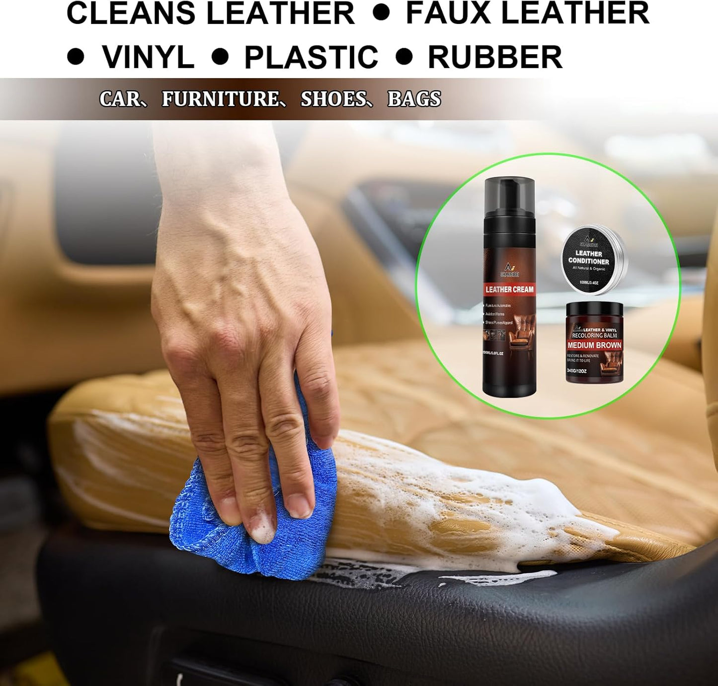 Leather Recoloring Balm Set,Leather Cleaner Restore Conditioner Mink Oil for Leather Repair Kit for Furniture Couches -Revives Repairs Scratches Leather Dye Furniture Polish (Beige)