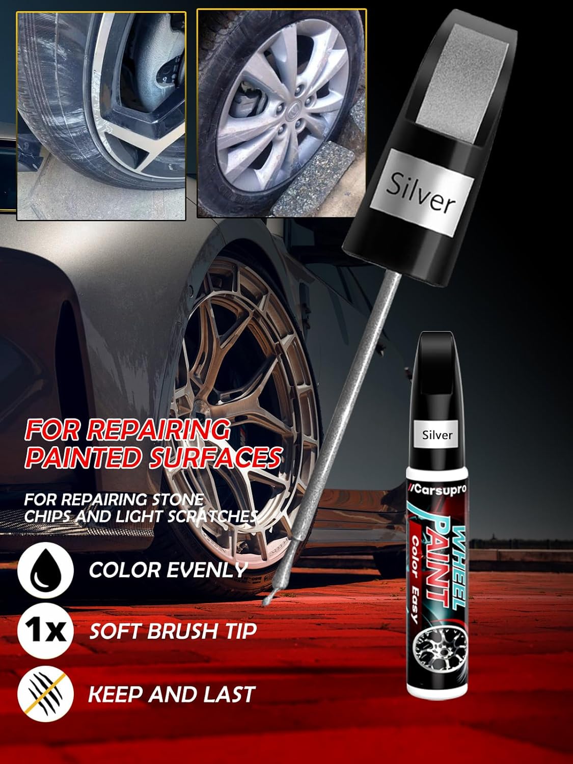 Silver wheel Touch Up Paint Wheel Scratch Repair Pen Car Rim Paint Pen Quick And Easy Fix Rim Scratches,Rim Paint For Car Wheel Repair
