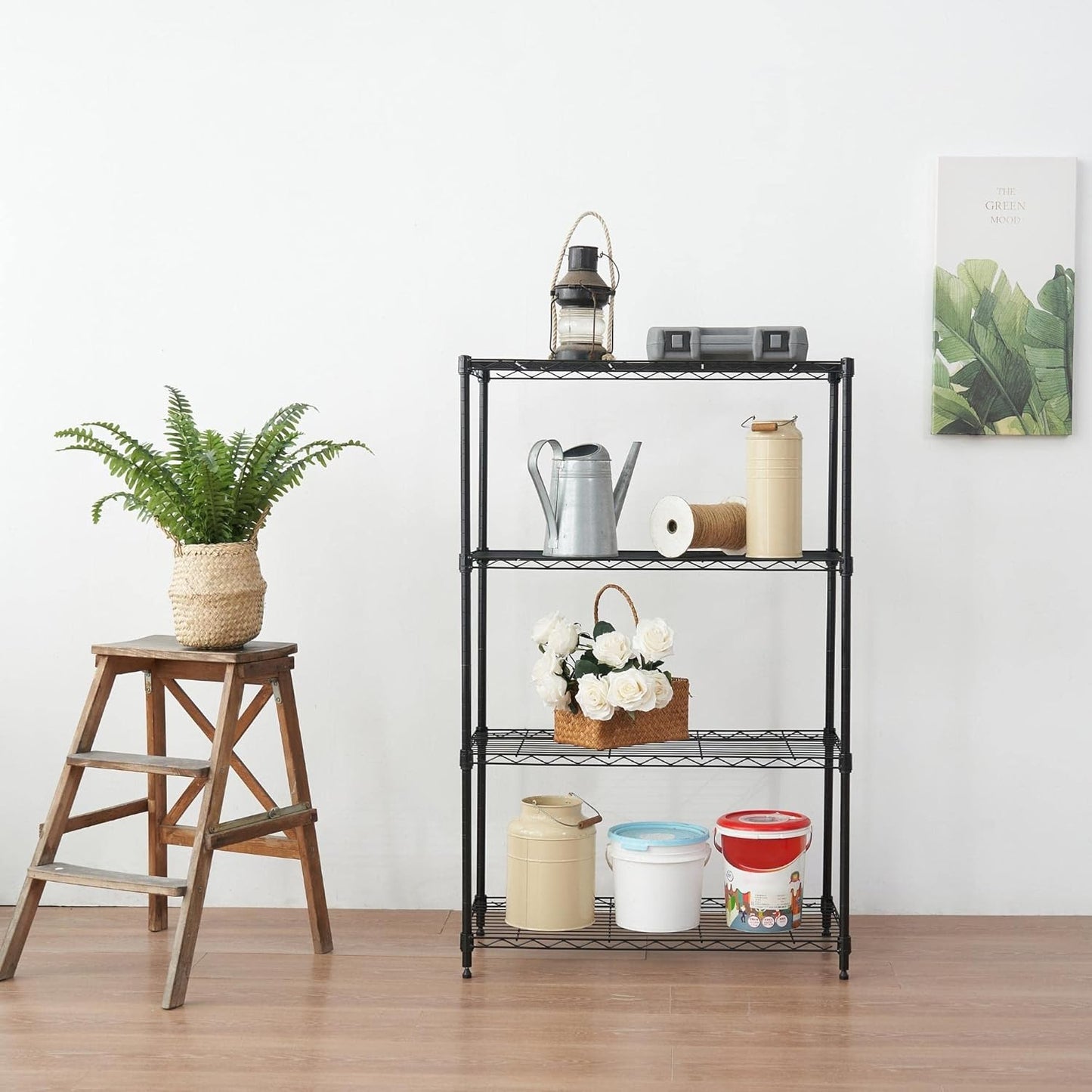 Displays By Jack 4 Tier Wire Shelving Unit Storage Rack, Metal Heavy Duty Utility Organization Units for Products Plant Standing Shelf, Pantry, Garage, Shelf Stand, Black, 14" W x 30" L X 48" H