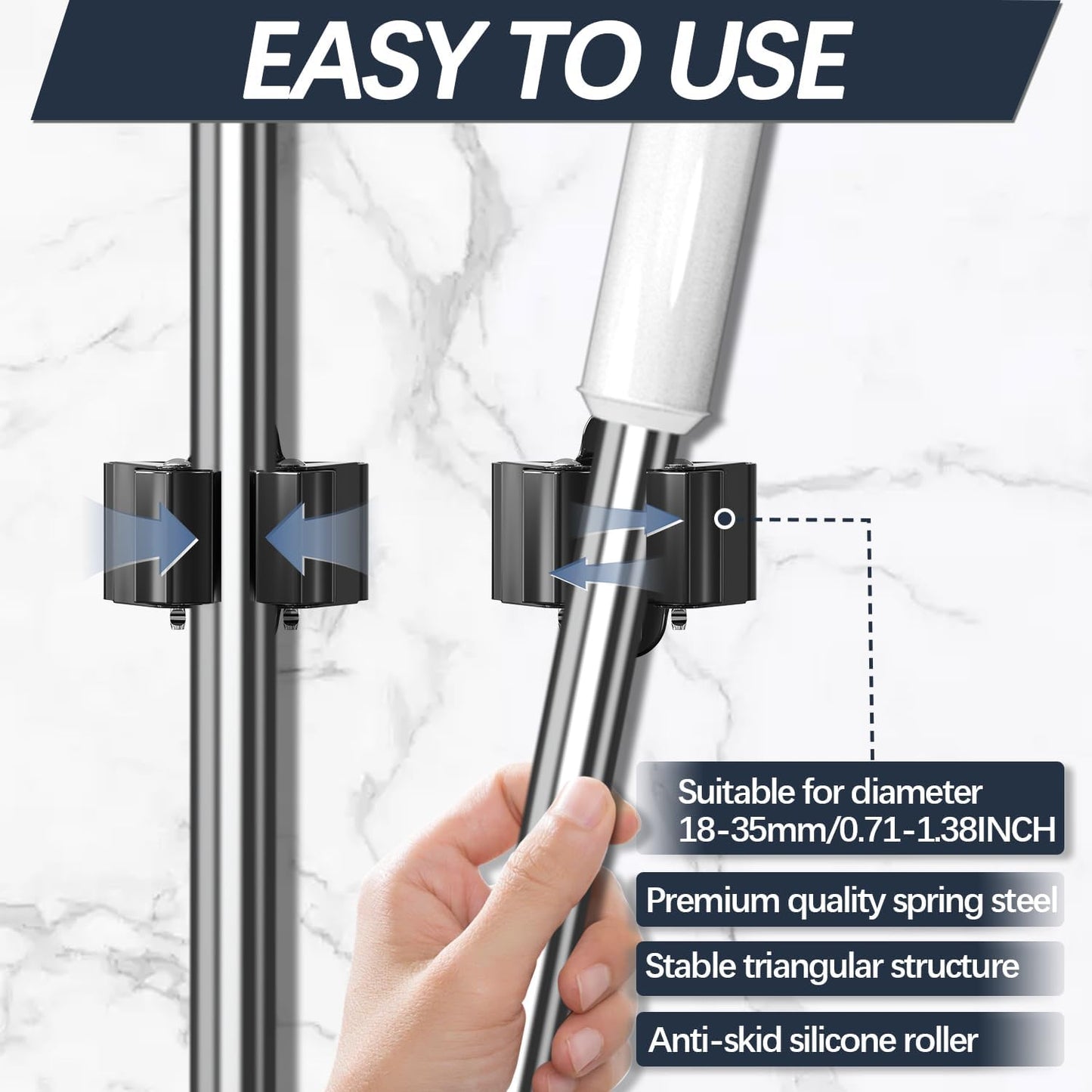 3-H Stainless Steel Broom Holder Wall Mount 6-Pack- Heavy Duty Mop Organizer, Wall Mounted Broom Storage with Secure Mounting for Kitchen Laundry Garage Bathroom (Space Saving)