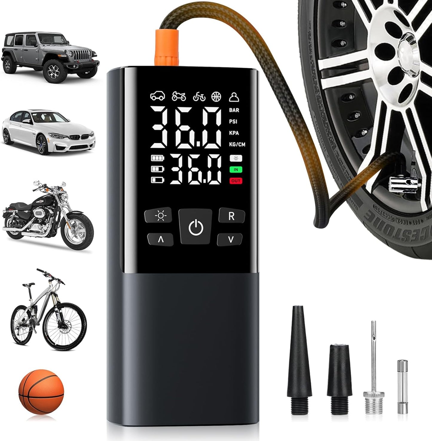 Bestview Tire Inflator Portable Air Compressor-150PSI Air Compressor 4X Faster, Equipped with Digital Pressure Gauge and LED Light,Suitable for Cars, Bicycles, Motorcycles and Ball Sports Equipment