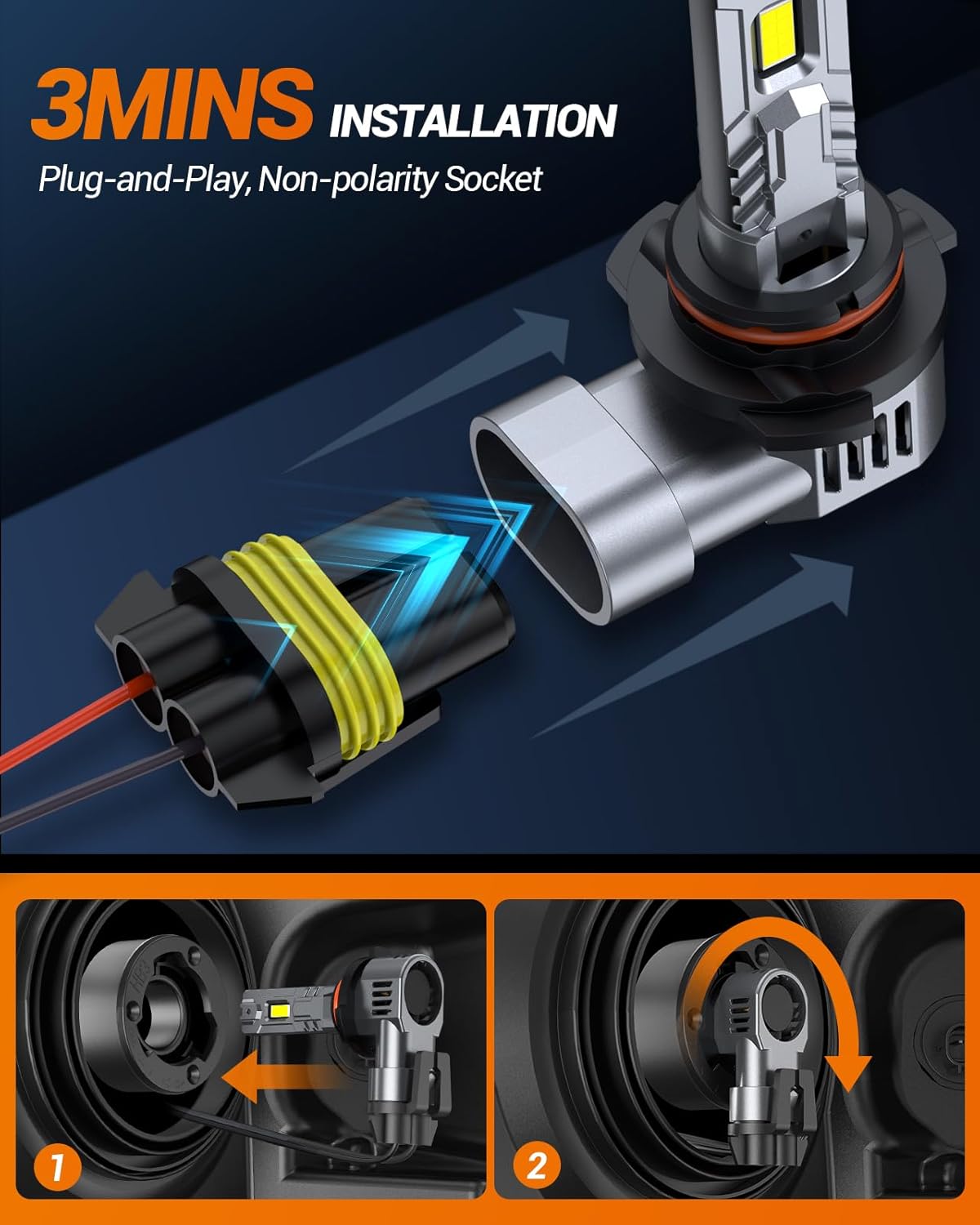 SEALIGHT 𝟗𝟎𝟎𝟓/𝐇𝐁𝟑 Bulbs, 𝟑𝟎𝟎𝟎𝟎𝐋𝐌 Cool White Light, High-Performance LED Lights with 15,000RPM Cooling Fan, Easy Plug-and-Play, Pack of 2