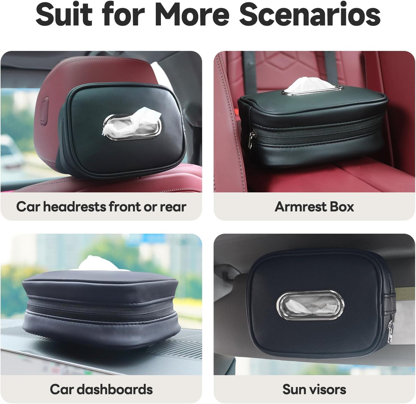 Car Tissue Holder, Tissue Box Cover Keep Car Tidy, Premium PU Leather Backseat Napkin Rectangle Organizer, Extra Large Tissue Box Storage in Car Fits for 6.6 * 4.7 * 2.3 Regular Size Tissues, Black