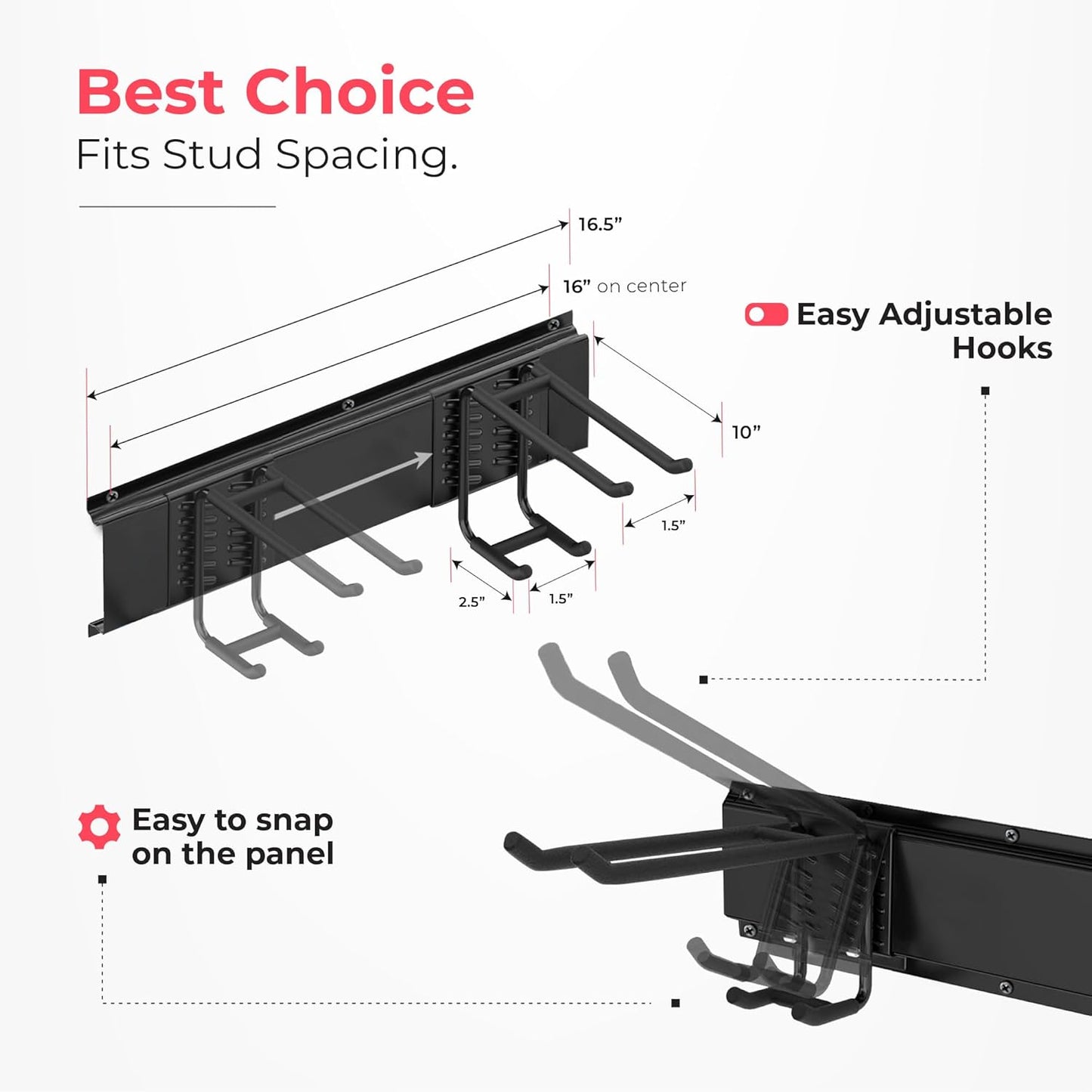 Garage Wall Organizer | 48" Heavy-Duty Tool Storage Rack | Adjustable Double-Layer Hooks | 300 lbs Capacity | Carbon Steel Wall Mount Holder for Shovels, Rakes, Ladders & Power Tools