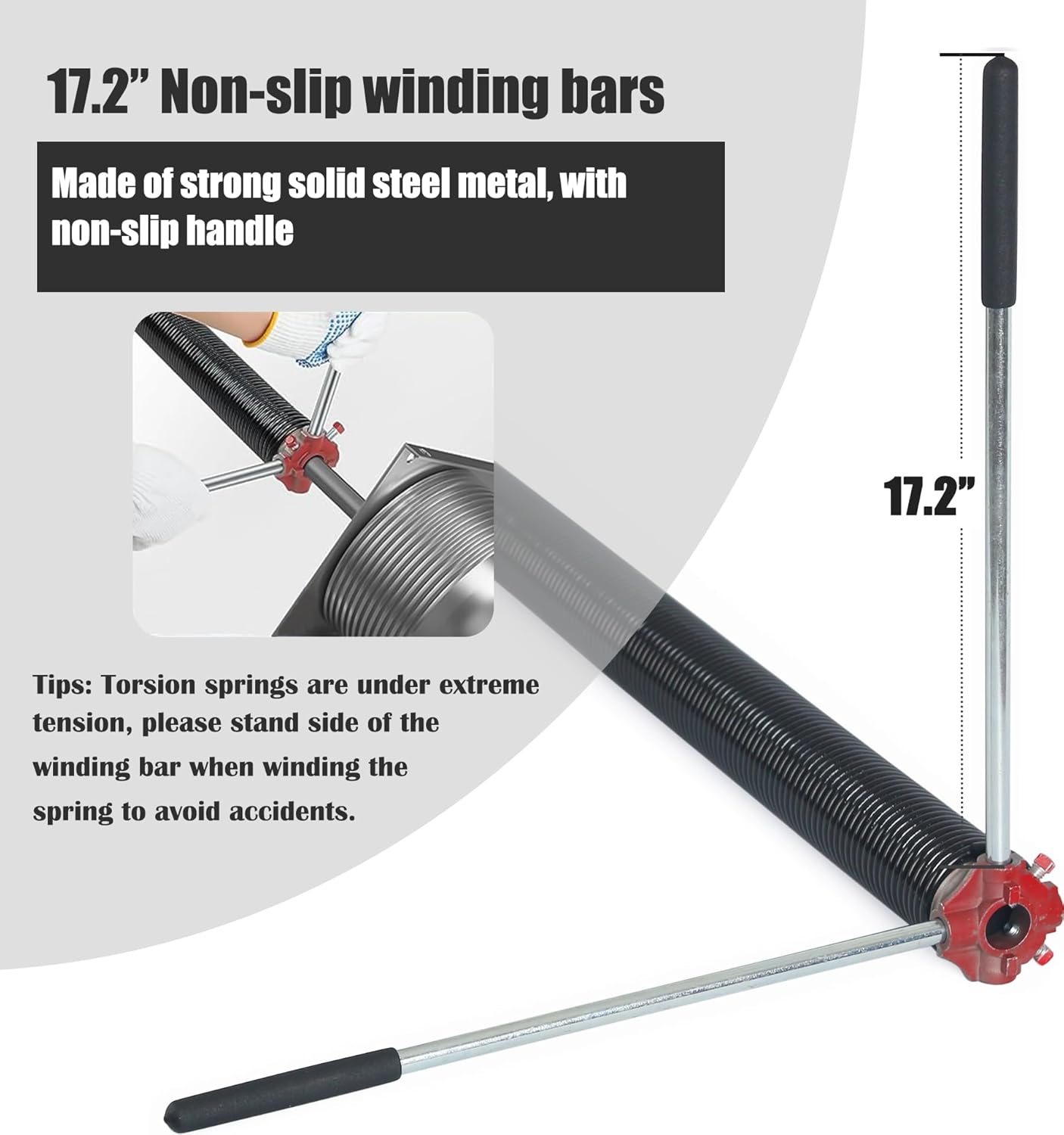 Garage Door Torsion Spring Set, Pair of 2" Electrophoresis Coated Garage Door Springs Replacement with 2 Non-Slip Winding Bars and Bearing, Minimum 16000 Cycles (.207x2x24)