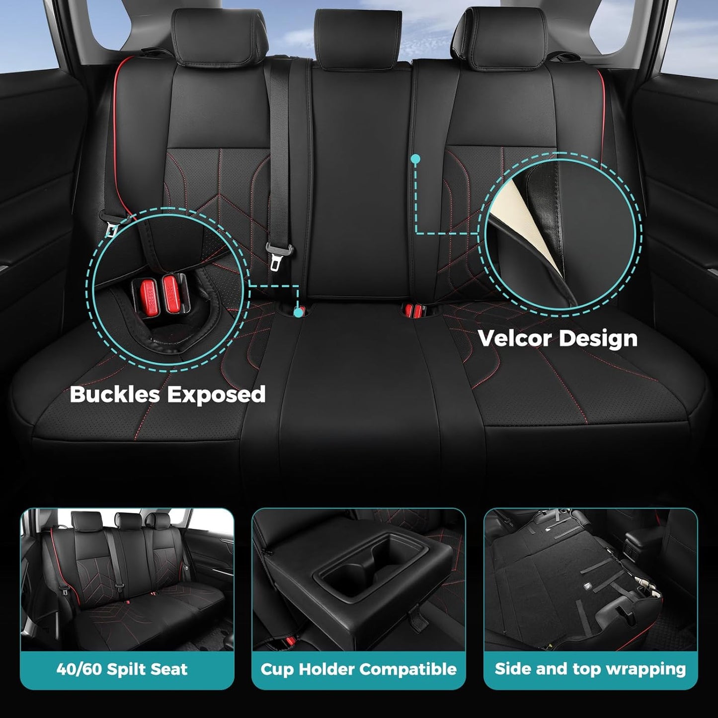 for Toyota RAV4 Seat Covers 2019 2020 2021 2022 2023 2024 2025 RAV 4 Prime & Hybrid XLE LE Limited XLE Premium (Not for XSE/SE Hybrid) - Custom Leather Car Seat Covers Full Set - BlackRed