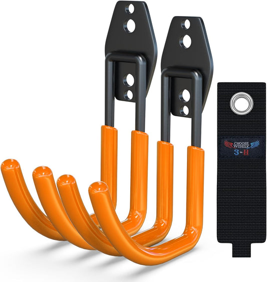 3-H Garden Hose Holder Wall Mount 2 Pack,Solid Steel Hose Hanger,Water Hose Holders for Outside,Perfect for Hanging Outdoor Air Hose,Ropes,Pipes,Garden Tools,Ladders,Bikes,Bulk Items(Orange)