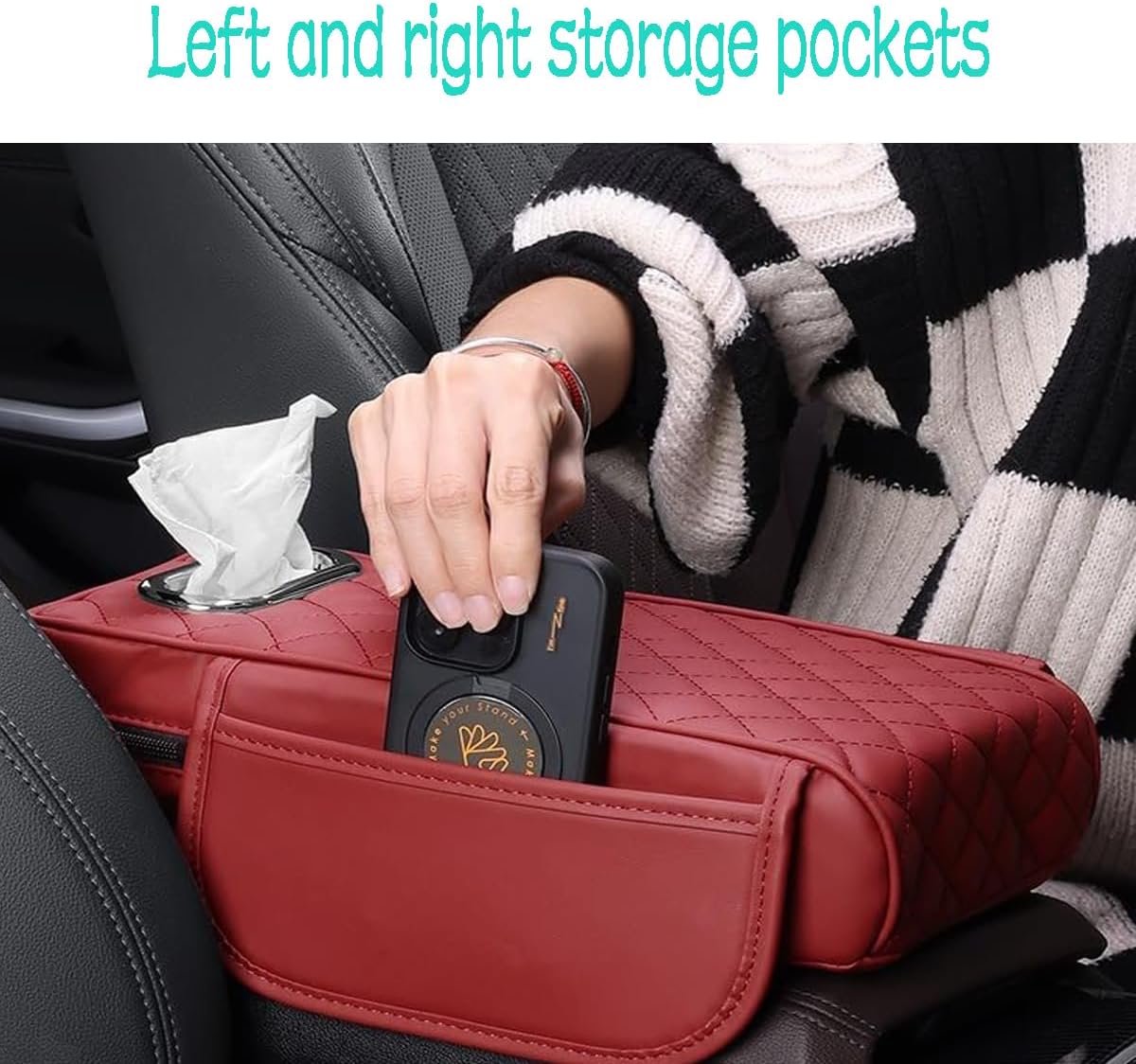 Car Armrest Cover Leather Car Console Covers Box Pad with Pocket and Tissue Box Arm Rest Cover for Car for SUV Truck Sedan Vehicle (Favor-Dark)