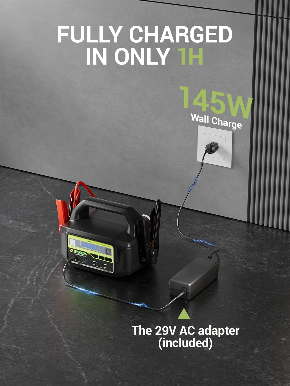 YESPER 12V/24V Car Jump Starter, 6000A Peak 5.1 lbs Portable Jump Starter Battery Pack Quick Charge with AC Adapter 36400mAh Battery Booster Pack (Up to All Gas/Diesel Engine) Jumper Box