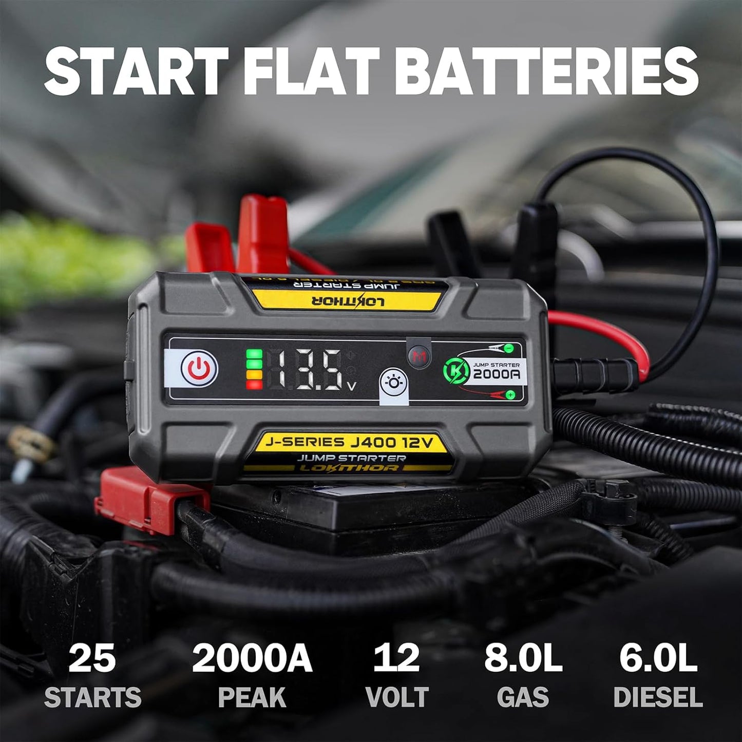 J400 Jump Starter with ConnectMax Tech, 2000A 12V Battery Jumper Starter Portable, Lithium Jump Box and Jump Pack for Up to 8.0-Liter Gas and 6.0-Liter Diesel Engines, Smart Digital Screen