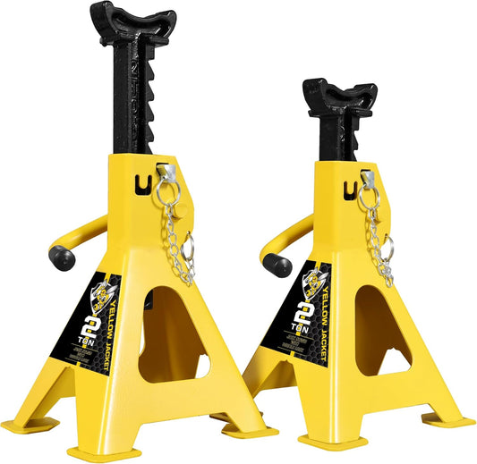 YELLOW JACKET 2 Ton Jack Stands with Double Locking and Large Foot Base for Lifting Car, Heavy Duty Steel, 4,400 lb Capacity, Yellow, 1 Pair
