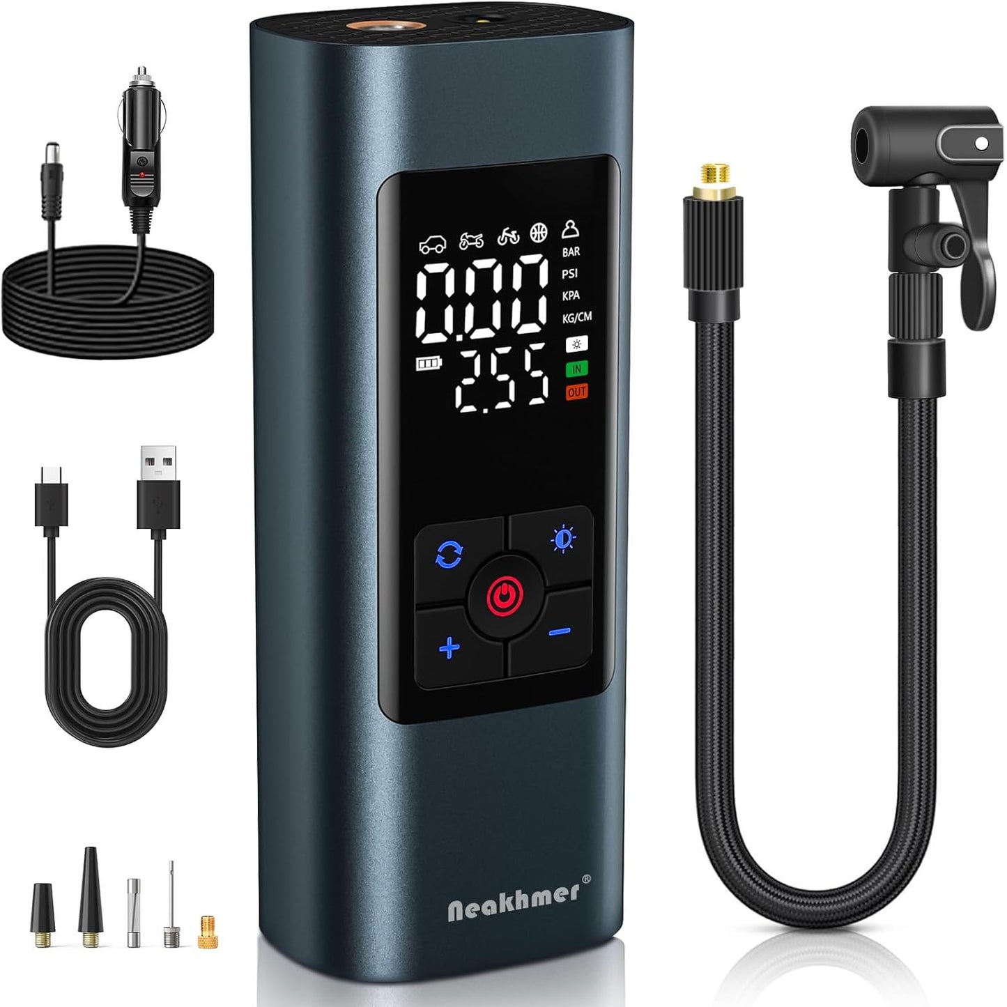 Tire Inflator Portable Air Compressor: Cordless Air Pump for Car Tires 150PSI - Tire Pump with Pressure Gauge for Car Bike Motorcycle Balls (Grey Blue)