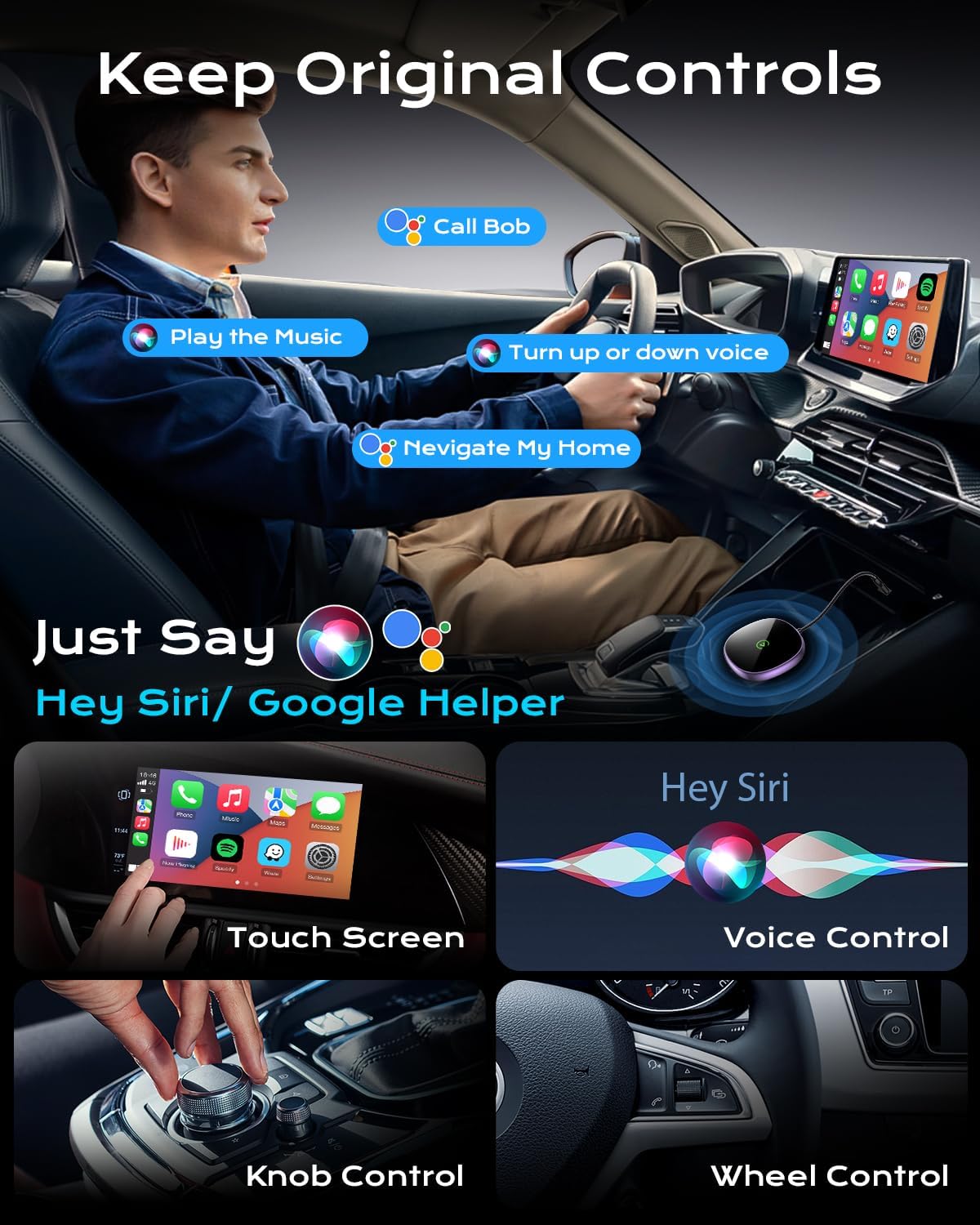 Wireless Carplay Adapter for iPhone & Android Auto 2-in-1, Stable, Plug & Play Low Delay Carplay Wireless Adapter Convert Wired to Wireless Apple Car Play Dongle for iOS 10+/Android 11+ (Purple)