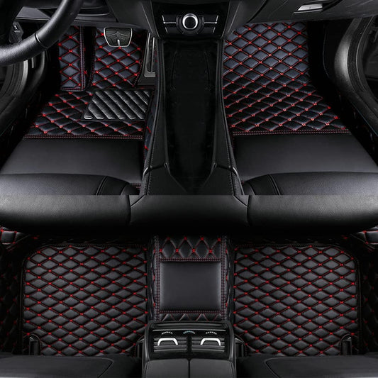 Custom Colors Car Floor Mats Black Pink for 99.9% Sedan SUV Sports， All-Weather Liners Car Floor mat，Luxury Leather Automotive Floor Mats (Black Red,3D Floor Mats)