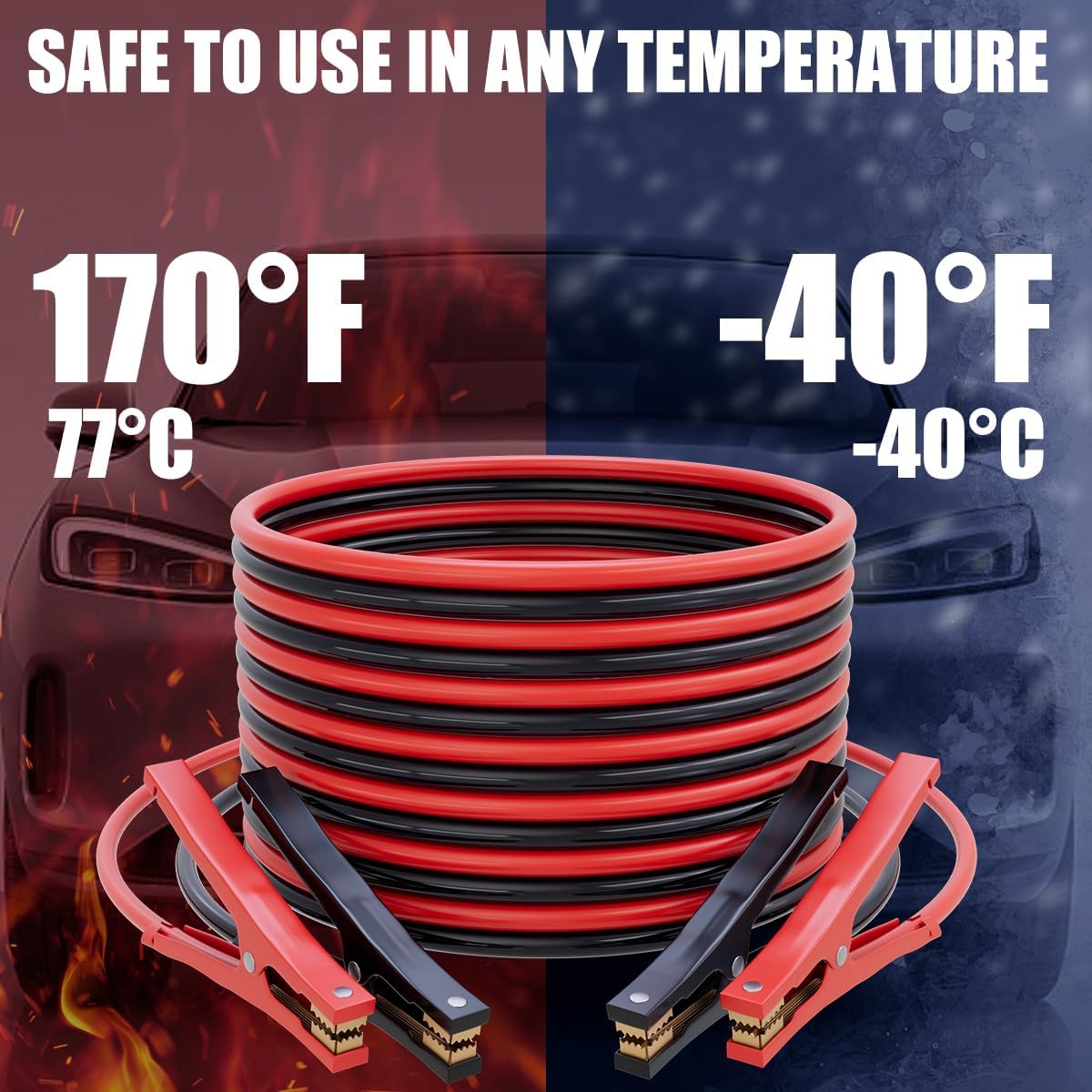 Jumper Cables for Car Battery, 8 Gauge 12 Feet 600AMP, Automotive Booster Cables for Jump Starting Dead or Weak Batteries with Carrying Bag Included